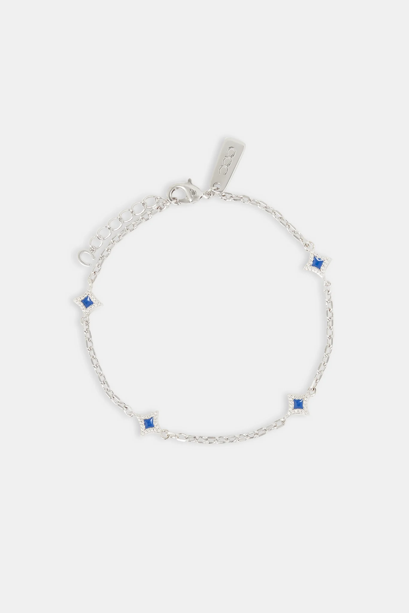 Blue Enamel Star Motif Rolo Bracelet - 8mm - White - Image 2