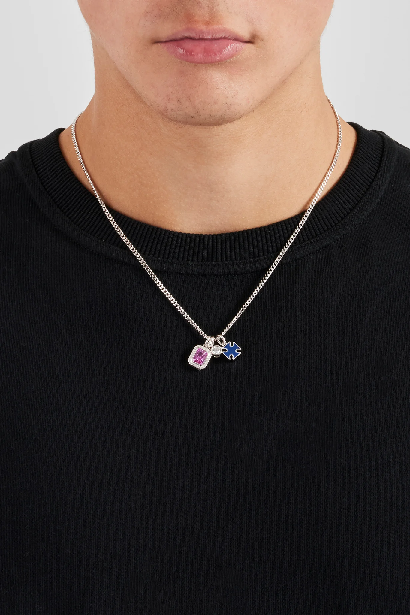 Blue Motif & Gemstone Layered Necklace - 12mm