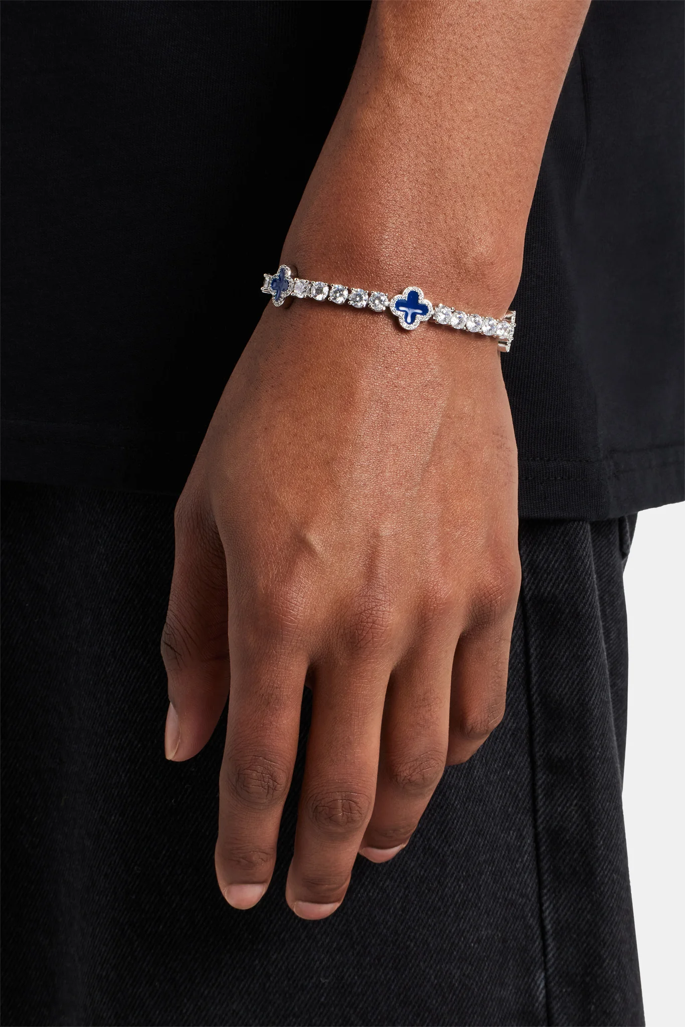 Blue Motif Tennis Bracelet - White 5mm - Image 2