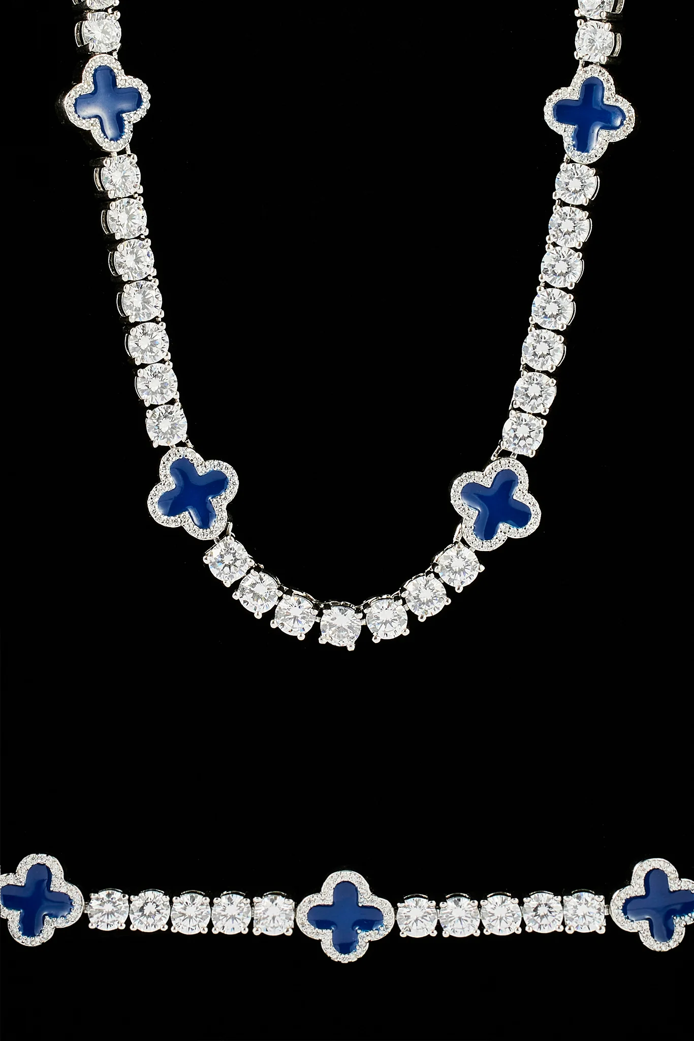 Blue Motif Tennis Chain & Bracelet - 5mm - Image 2