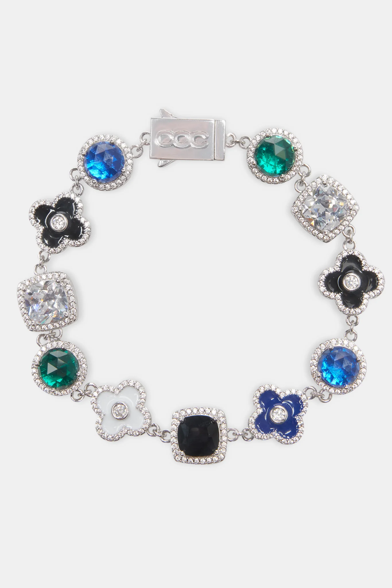 Blue Multi Gem + Motif Chain & Bracelet - White - 10mm - Image 4