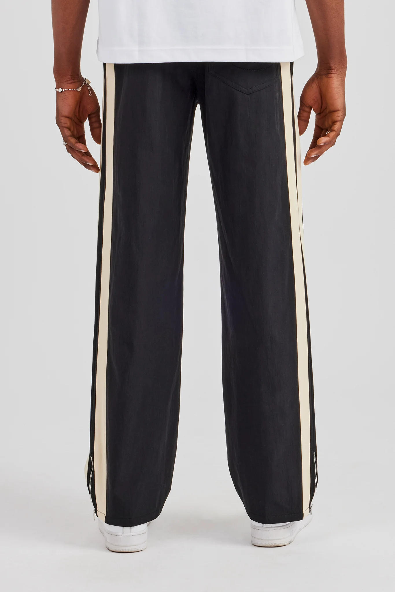 Bonded Nylon Ecru Panel Track Pant - Black - Image 2