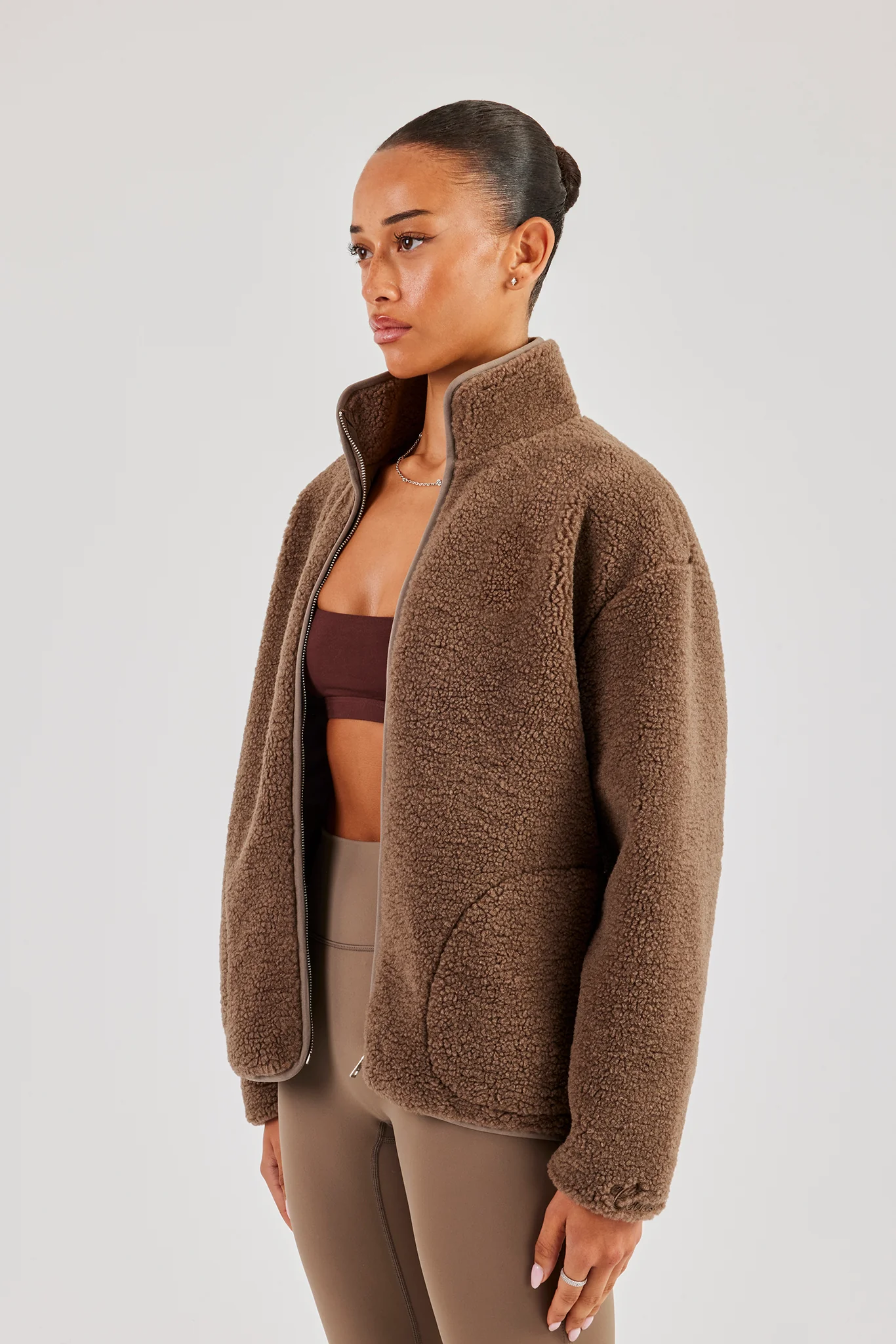 Borg Zip Through Fleece - Brown - Image 2