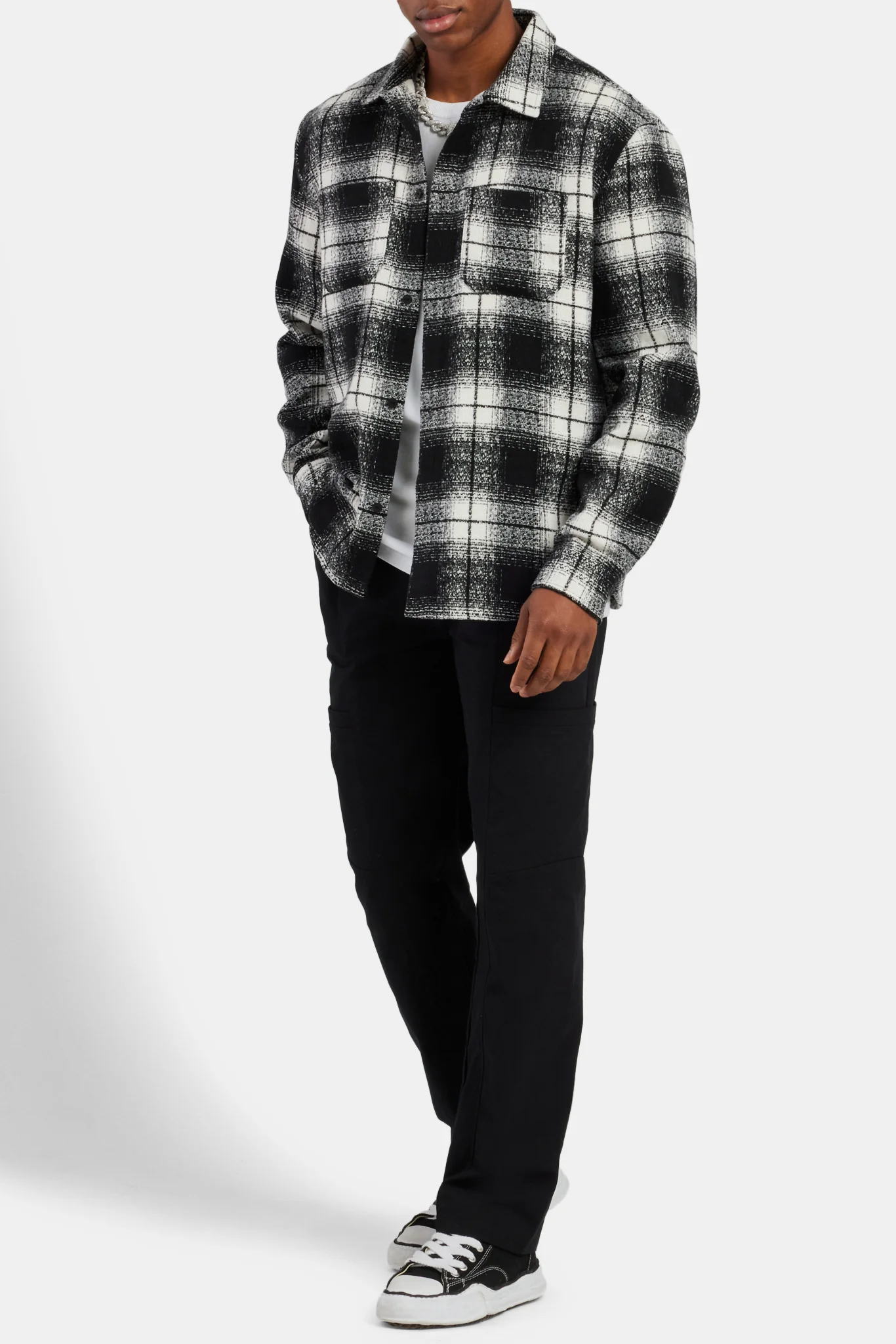 Boucle Check Overshirt - Black - Image 3