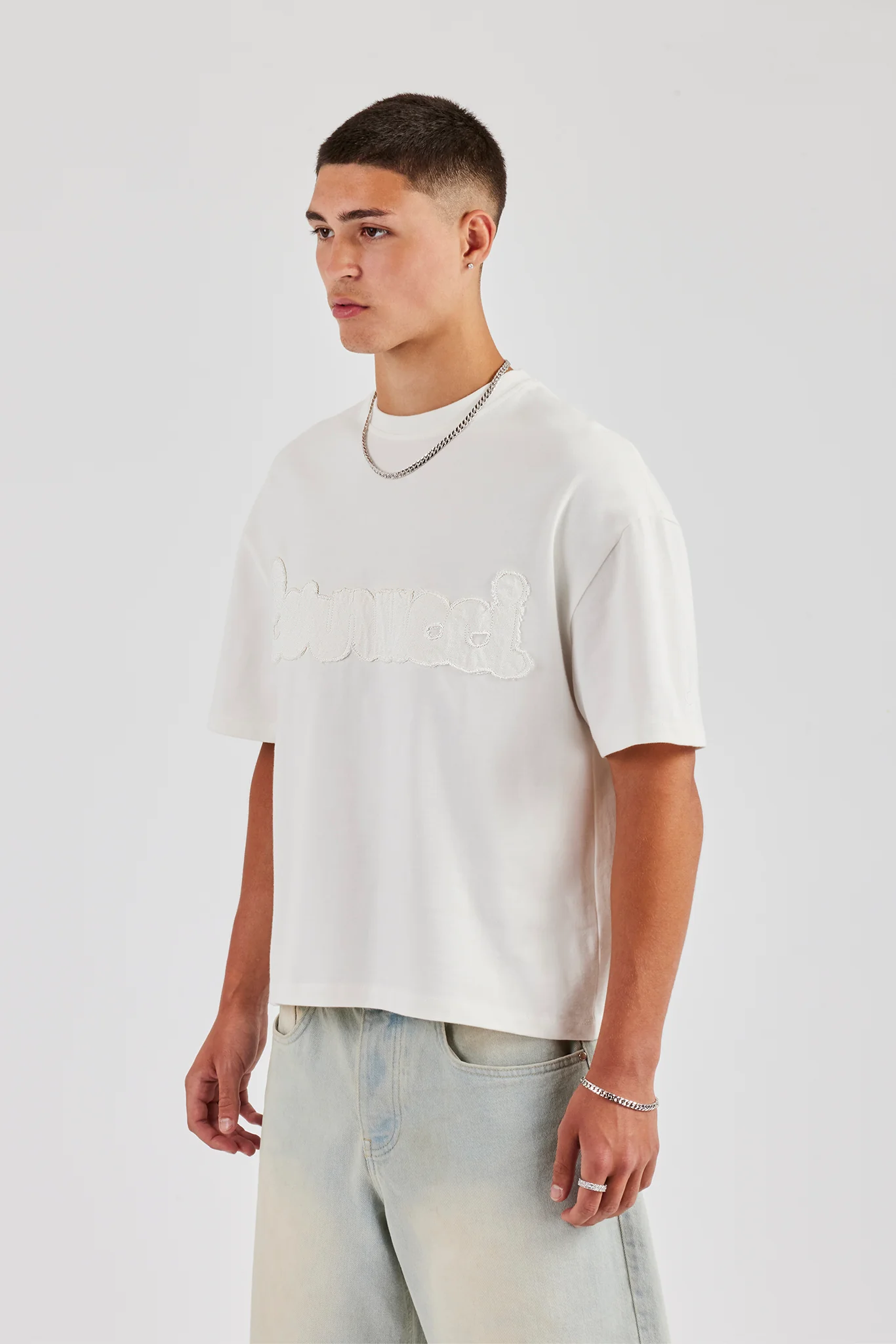 Boxy Applique Logo T-Shirt - White - Image 3