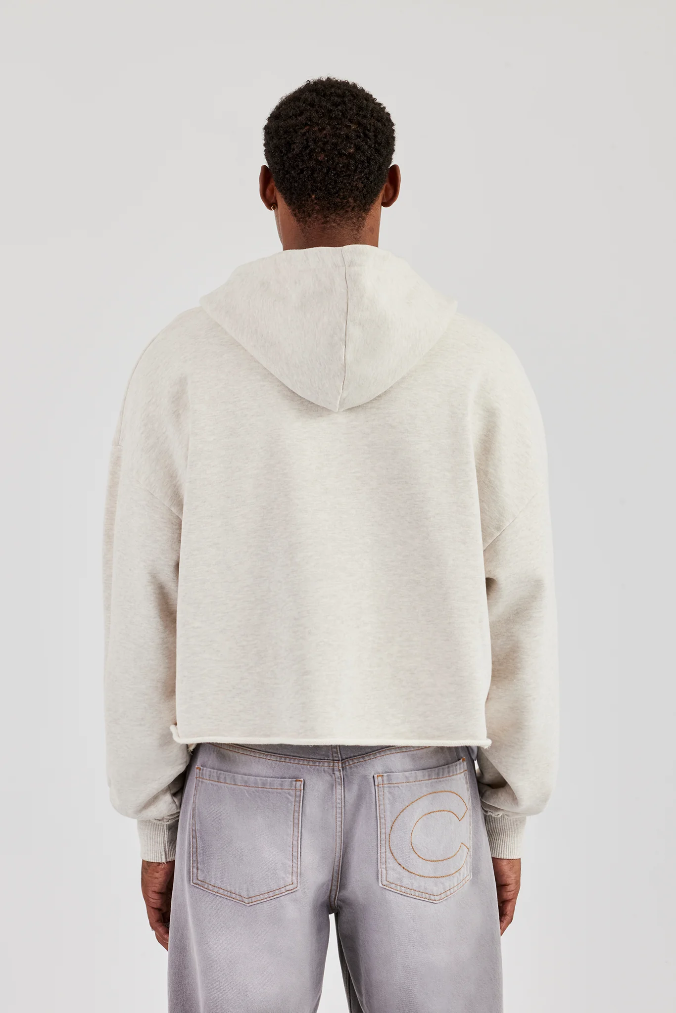 Boxy Applique Zip Hoodie - Ash Grey - Image 4