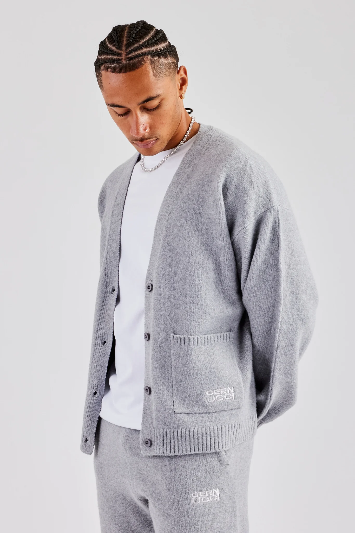 Boxy Button Front Cardigan - Grey - Image 2