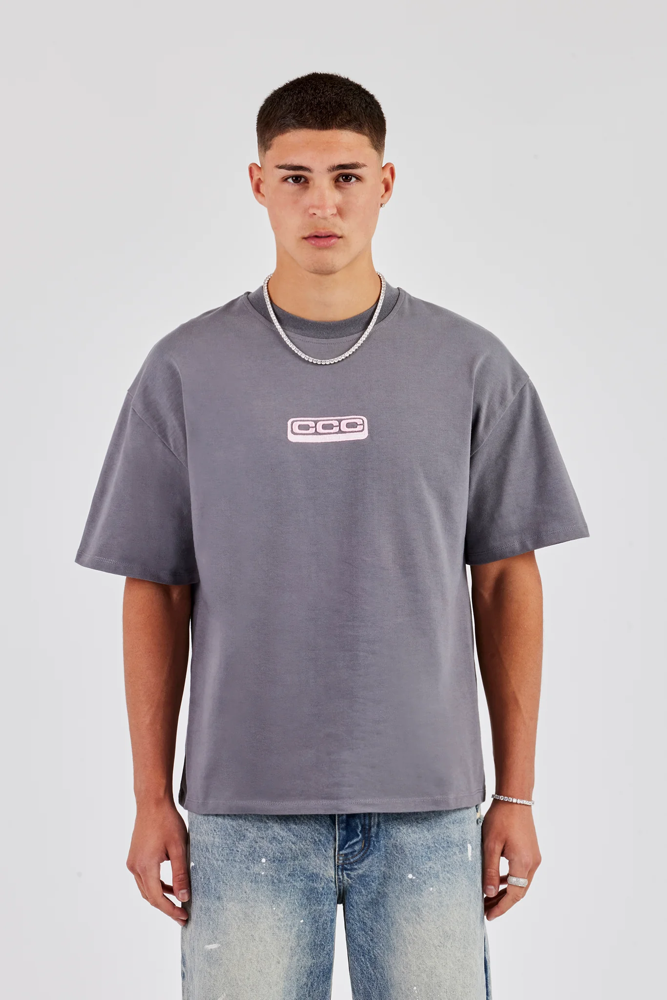 Boxy CCC Stitch T-Shirt - Charcoal - Image 3