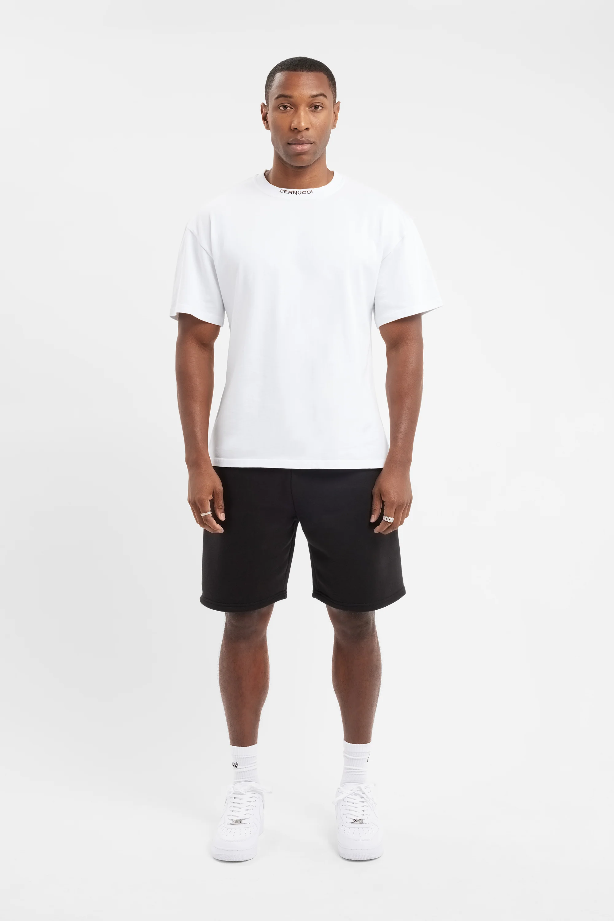 Boxy Cernucci Neckline T-Shirt - White - Image 3