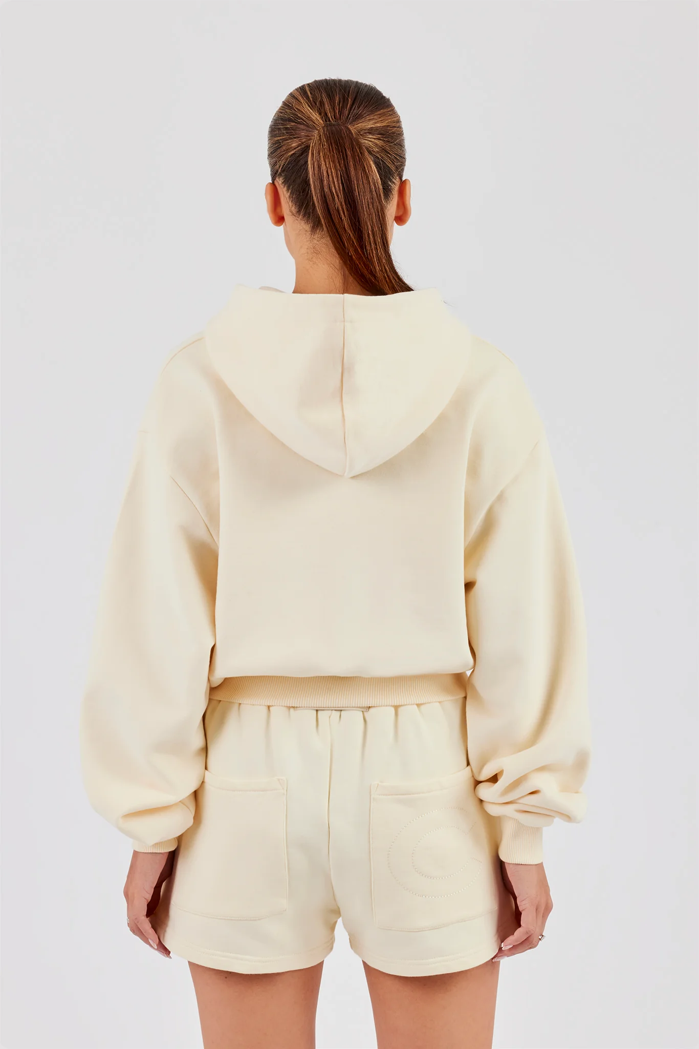 Boxy Cropped Applique Logo Zip Hoodie - Butter Yellow - Image 4