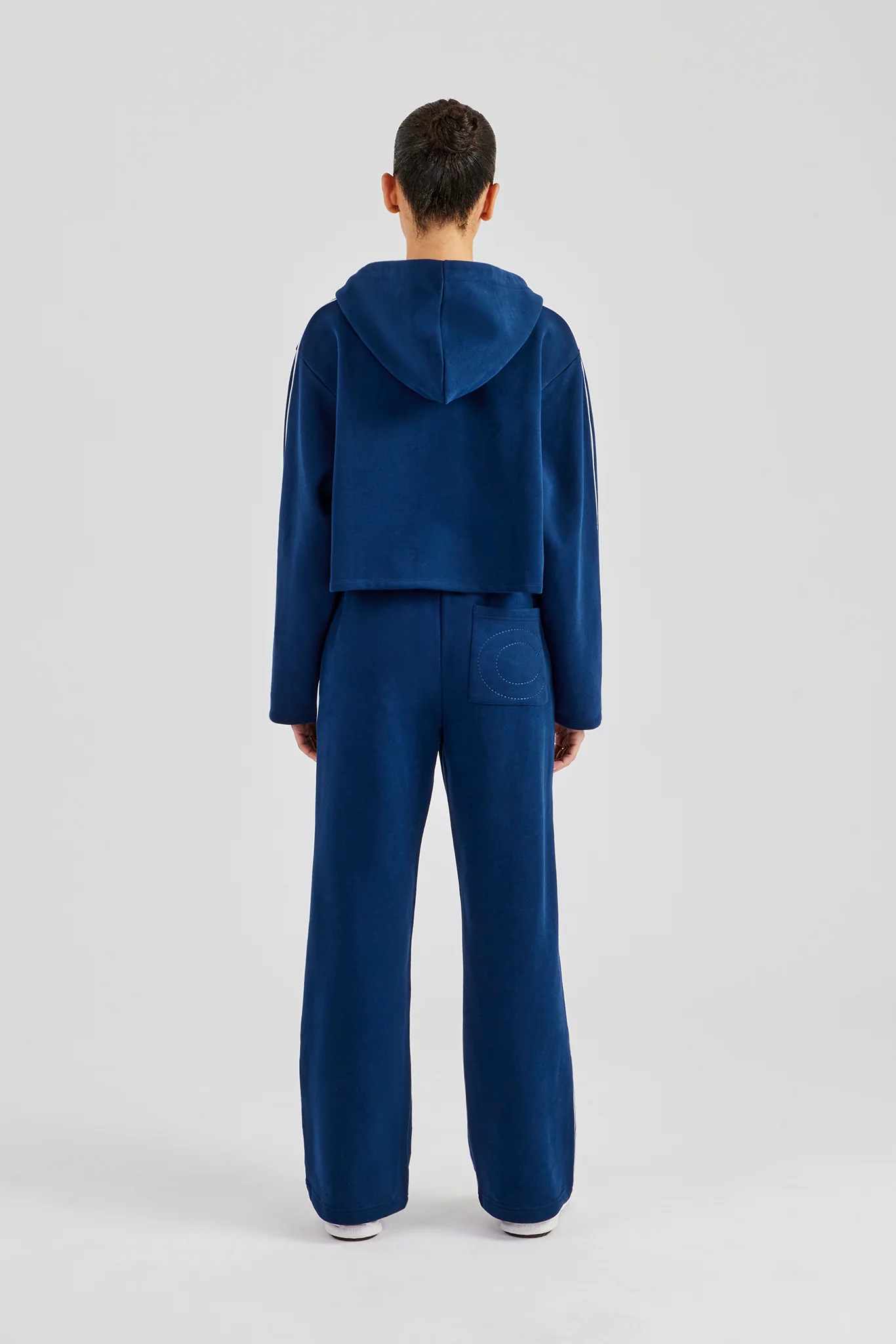 Boxy Lace Edge Zip Through Tracksuit - Navy Blue - Image 4