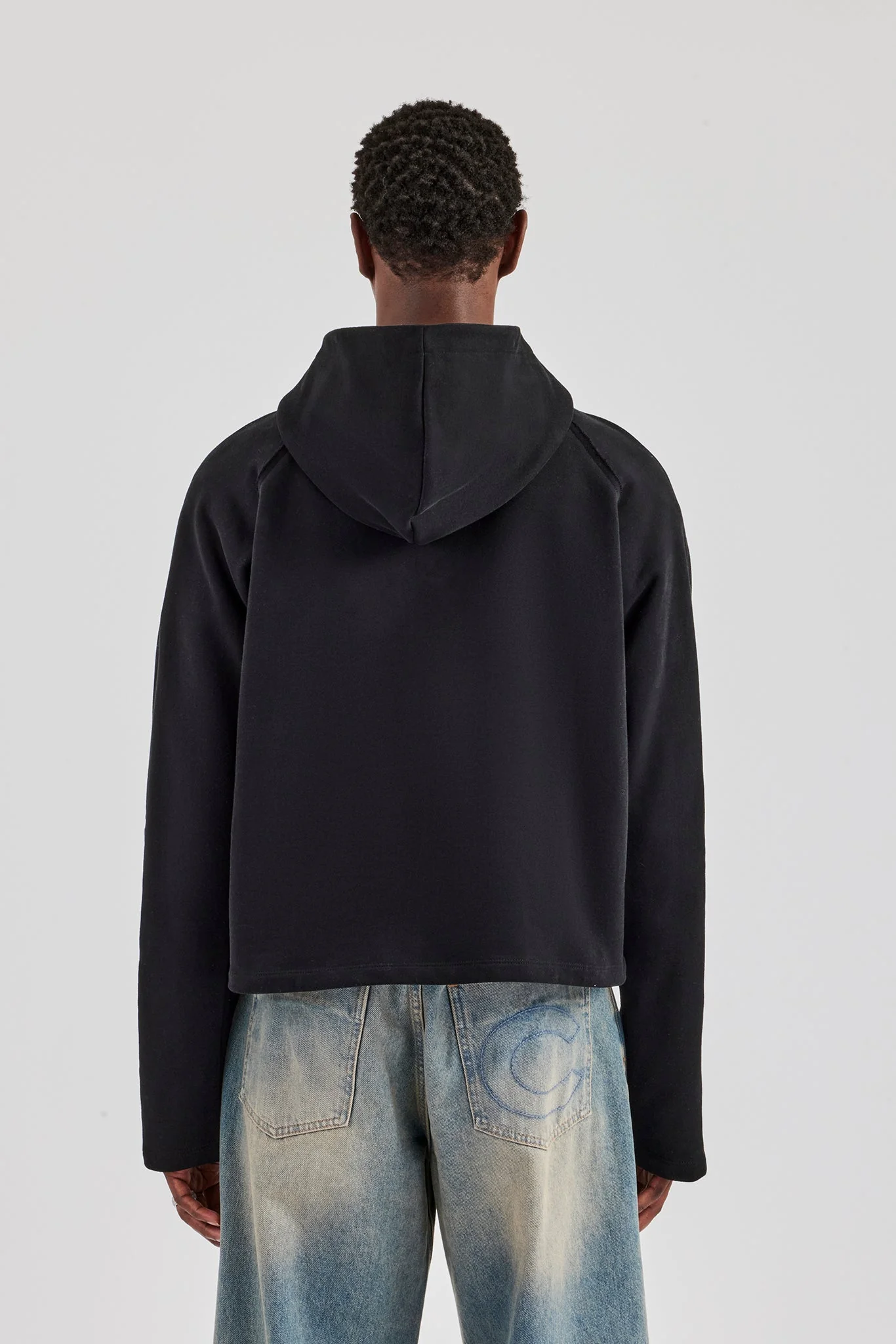 Boxy Raglan Embroidered Zip Through - Black - Image 2