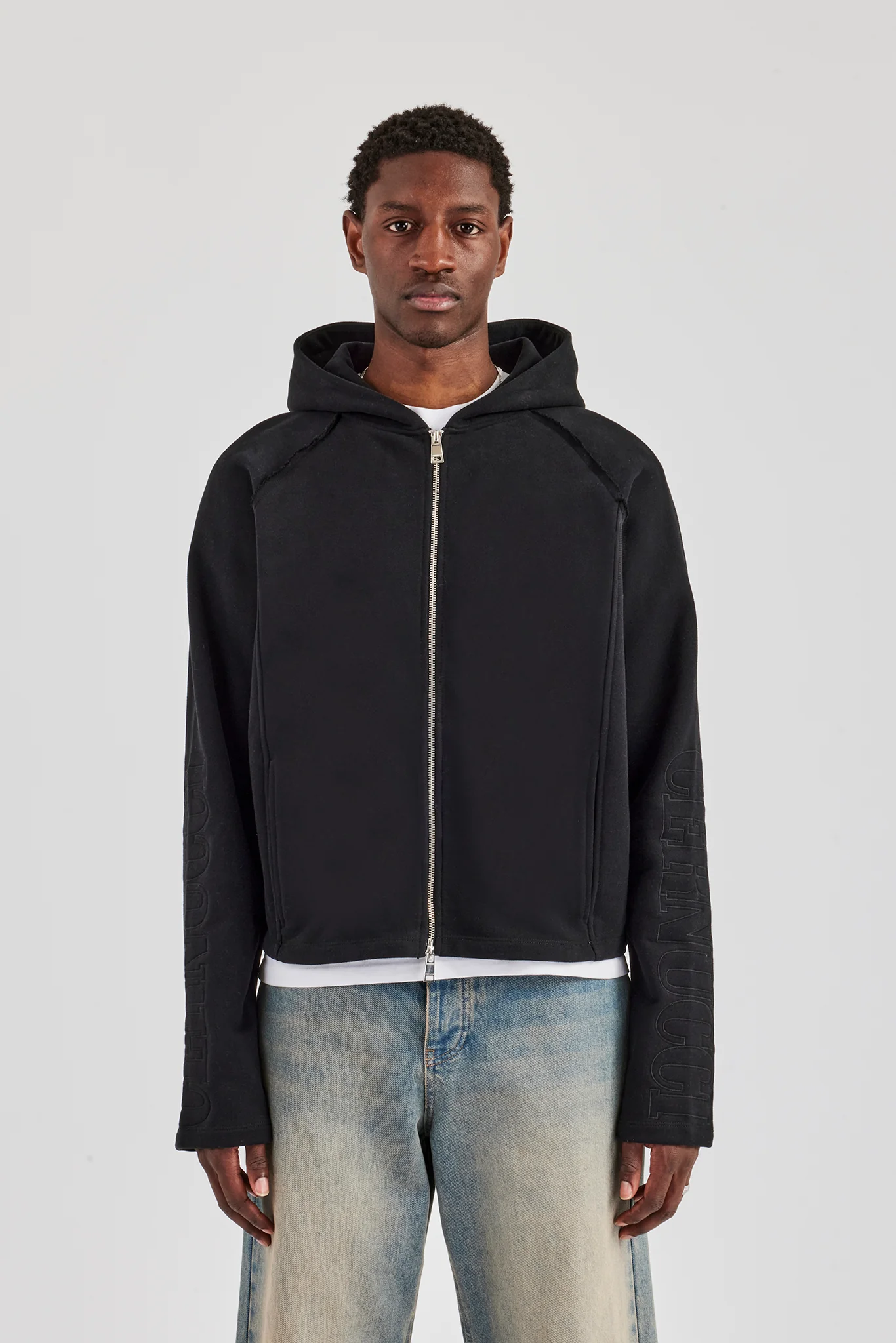 Boxy Raglan Embroidered Zip Through - Black - Image 5