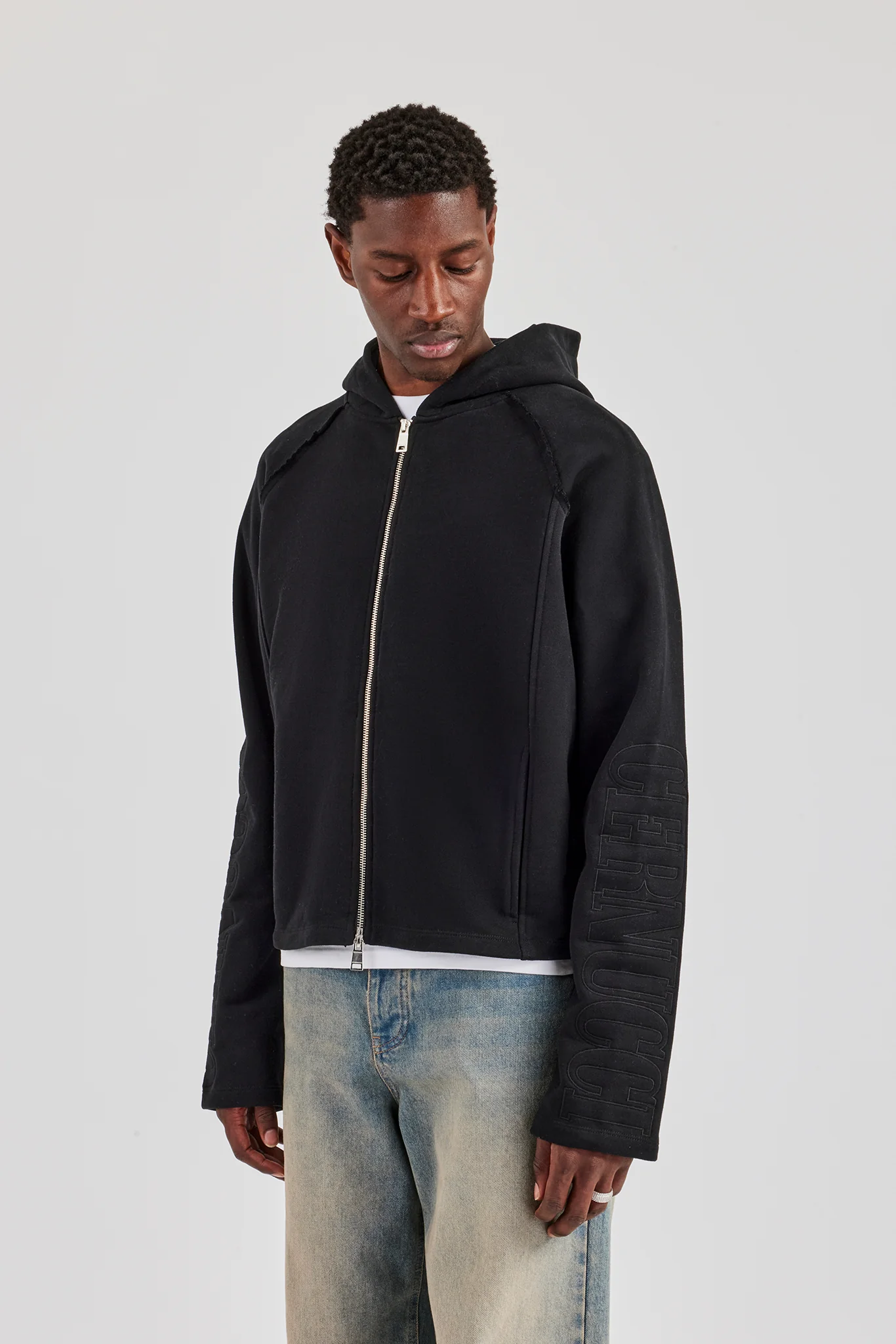 Boxy Raglan Embroidered Zip Through - Black - Image 8