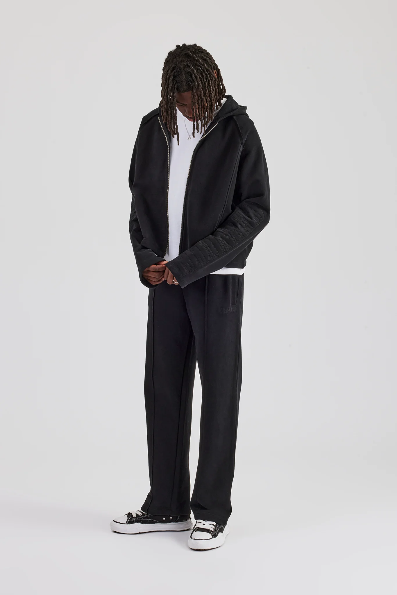 Boxy Raglan Embroidered Zip Through Tracksuit - Black - Image 3