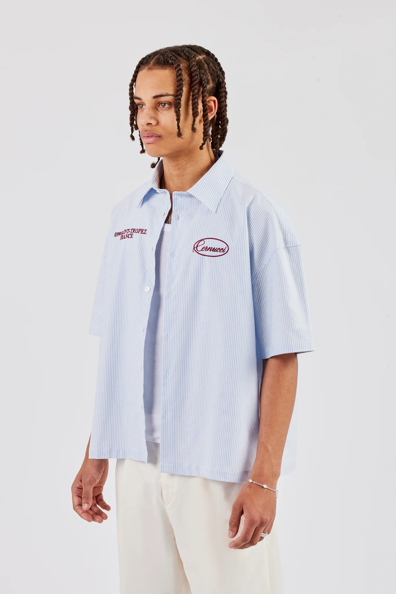 Boxy Stripe Short Sleeve Shirt - Blue - Image 3