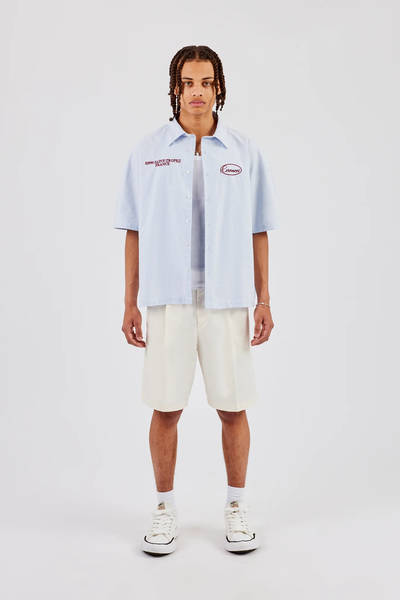 Boxy Stripe Short Sleeve Shirt - Blue - Image 5