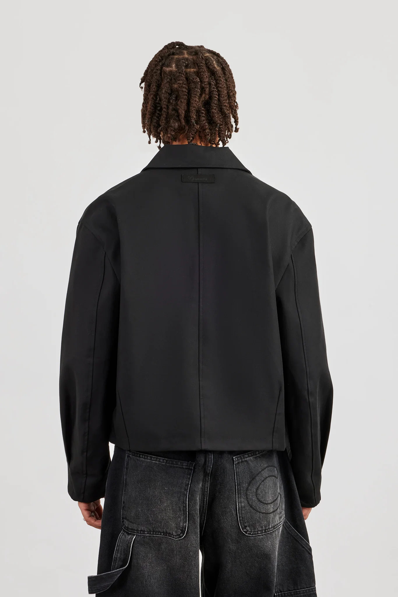 Boxy Twill Harrington Jacket - Black - Image 4