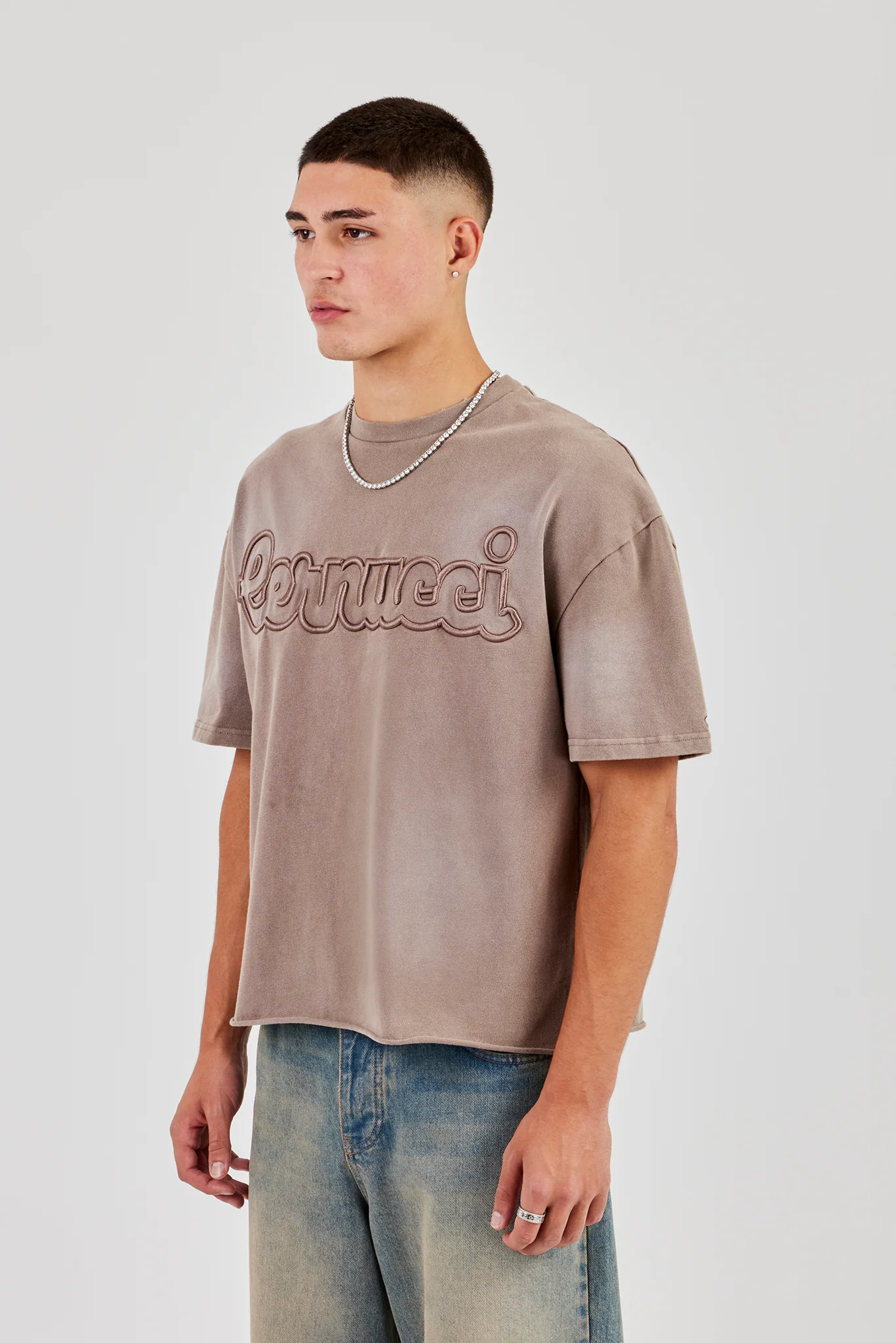 Boxy Washed Embroidered T-Shirt - Brown - Image 2