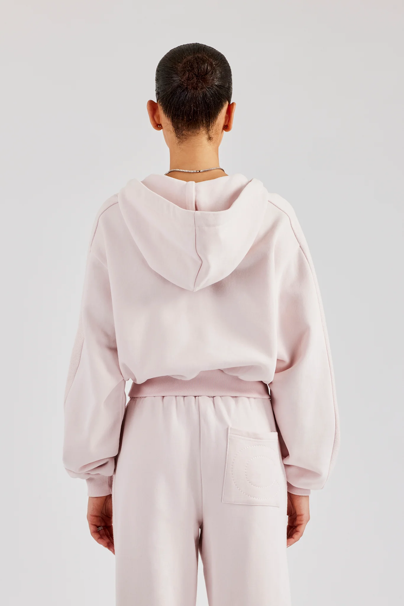 Boxy Zip Through Panelled Hoodie - Pink - Image 4