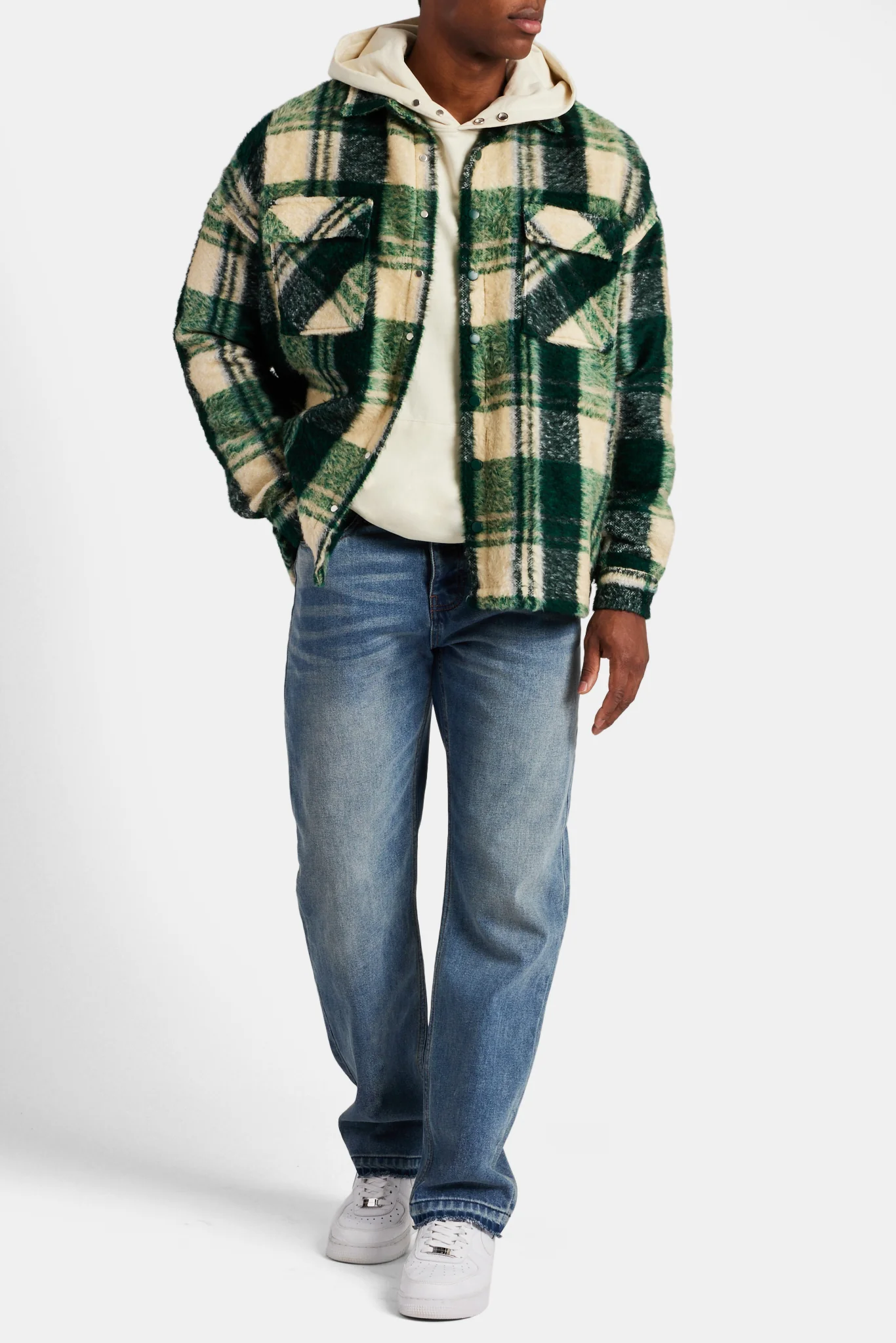 Brushed Check Lined Overshirt - Green - Image 2