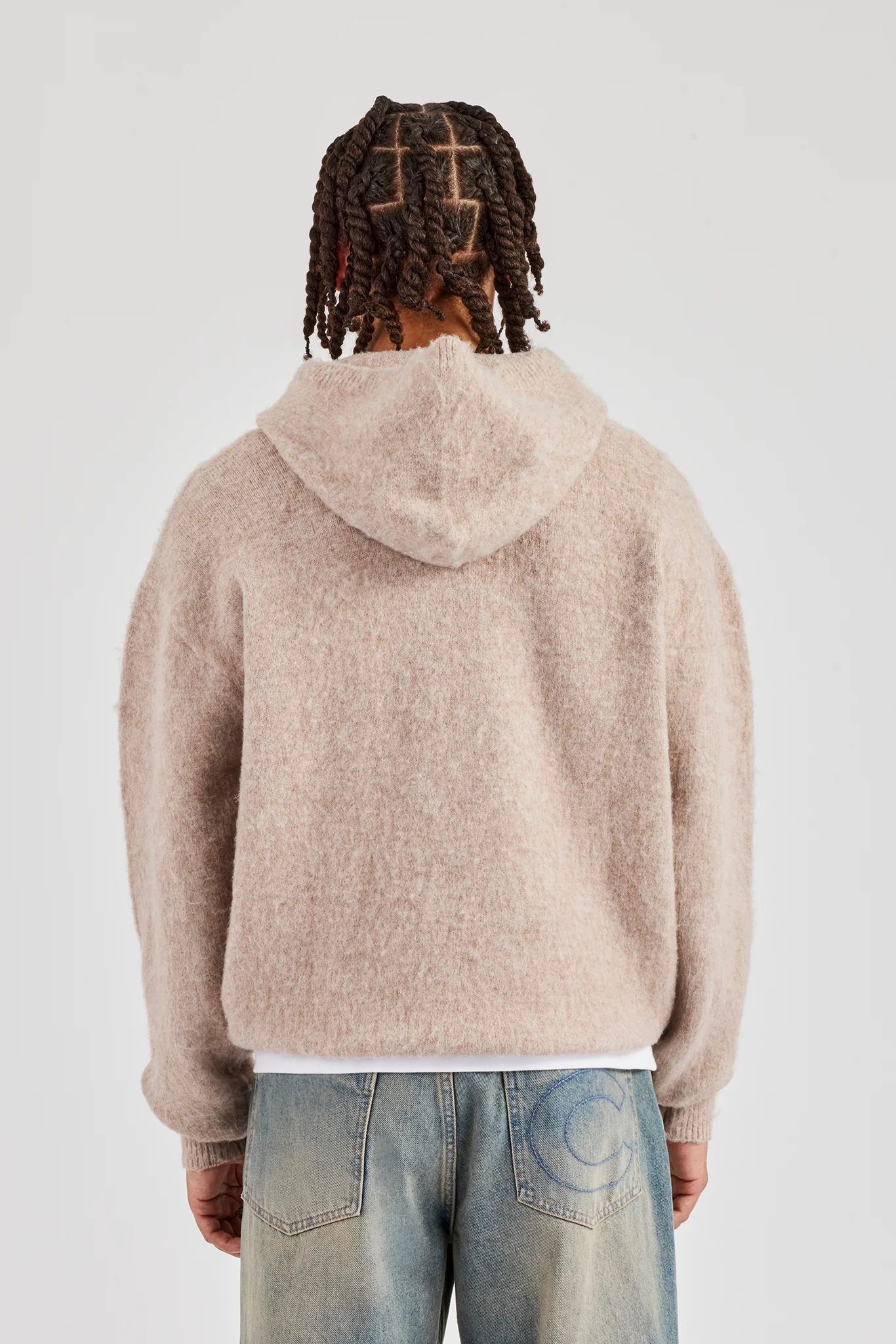 Brushed Knit Oversized Knitted Hoodie - Stone - Image 12