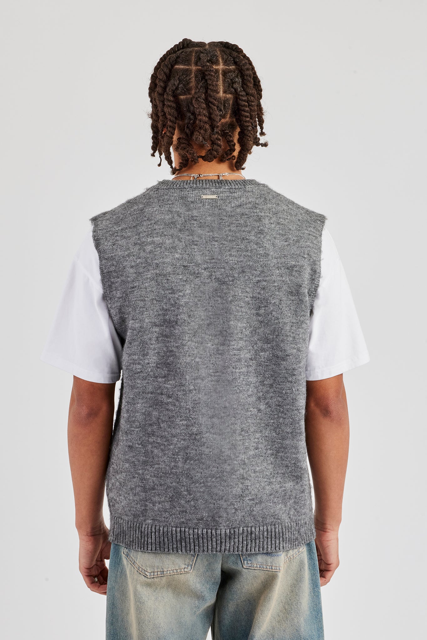 Brushed Knit Sleeveless Vest - Charcoal - Image 4