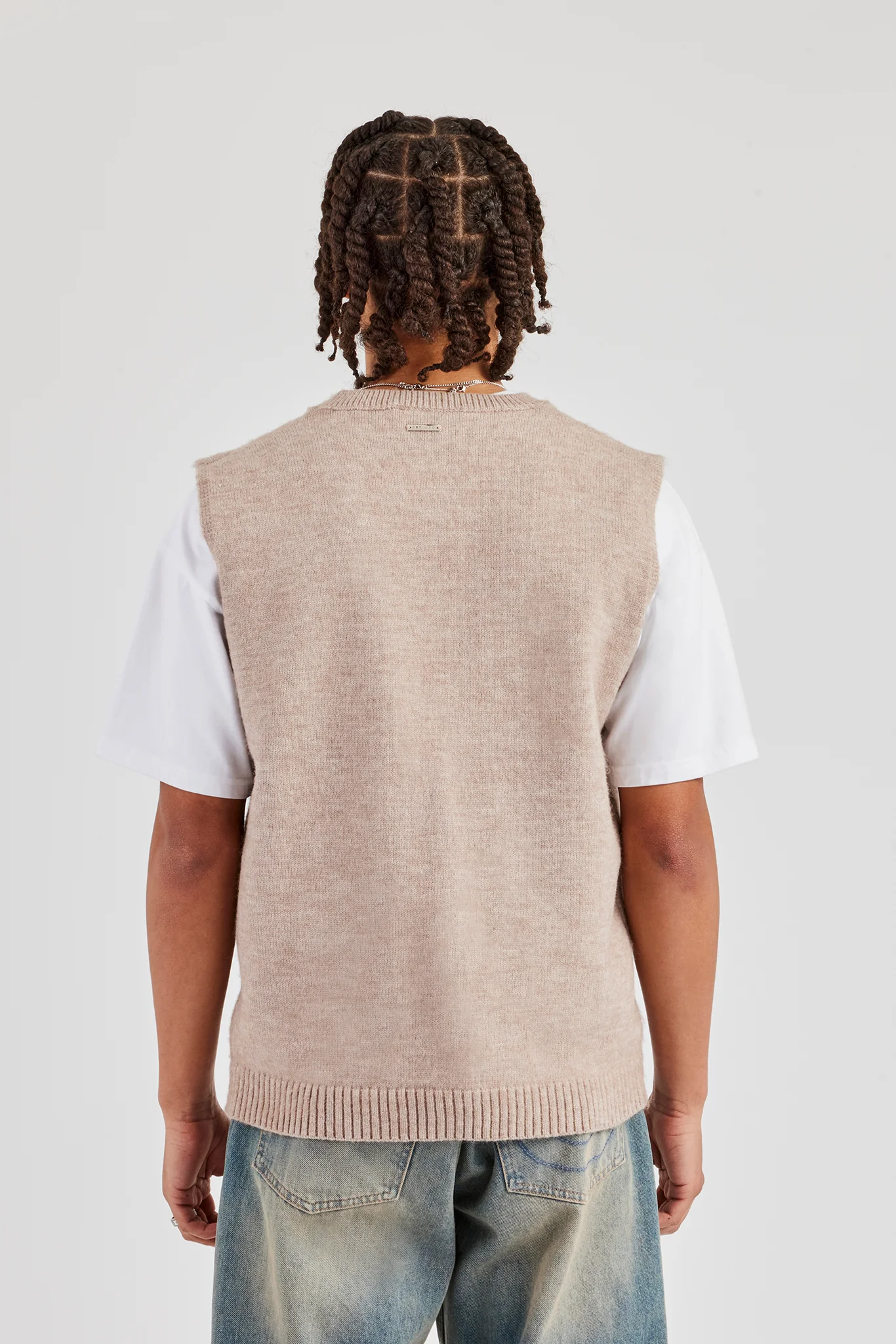 Brushed Knit Sleeveless Vest - Stone - Image 2