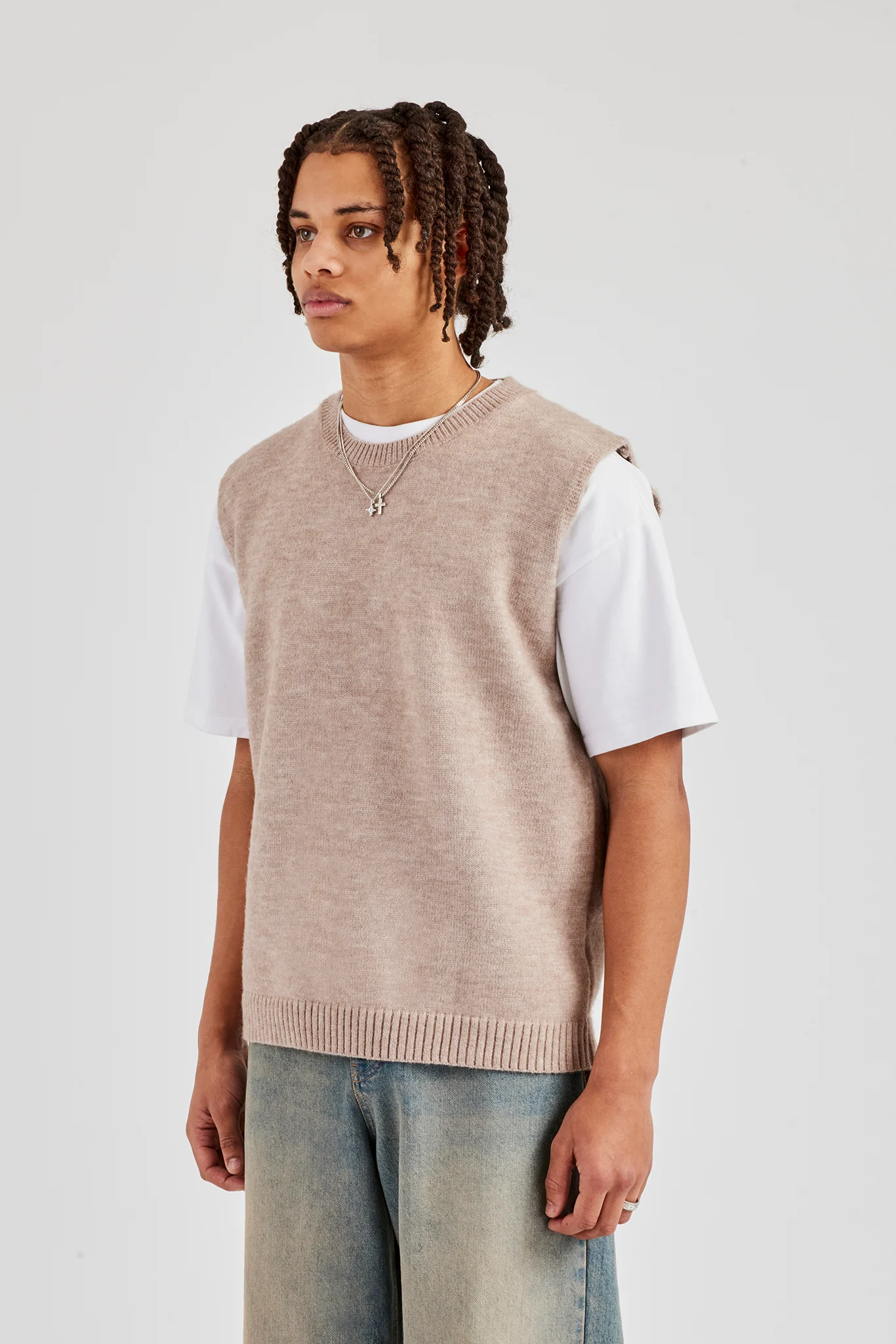 Brushed Knit Sleeveless Vest - Stone - Image 4