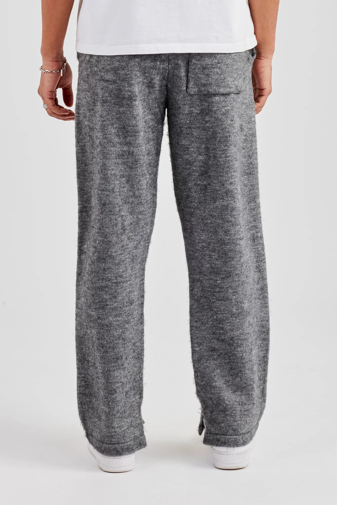 Brushed Knit Split Hem Knitted Jogger- Charcoal - Image 3