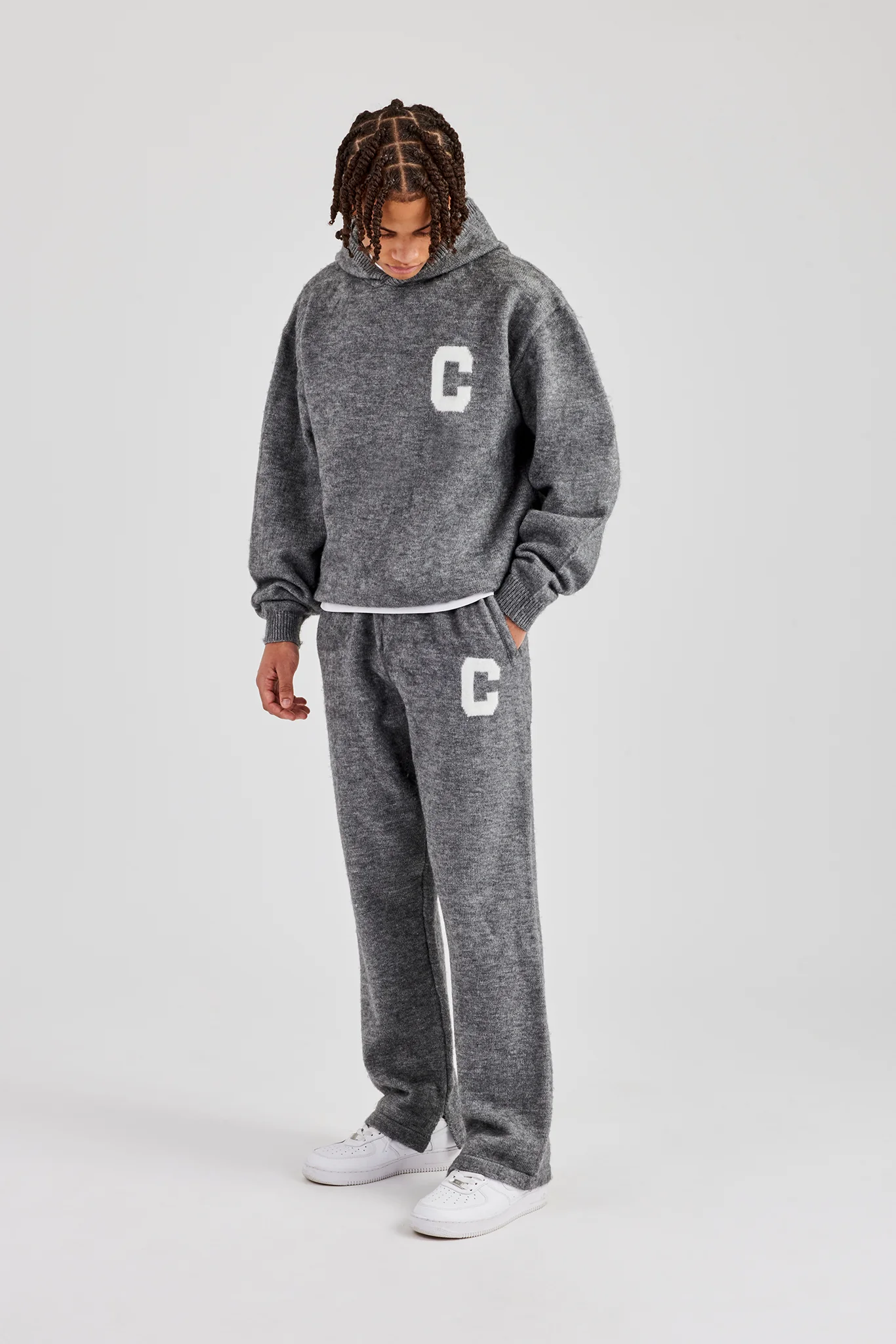 Brushed Knit Split Hem Knitted Jogger- Charcoal - Image 5
