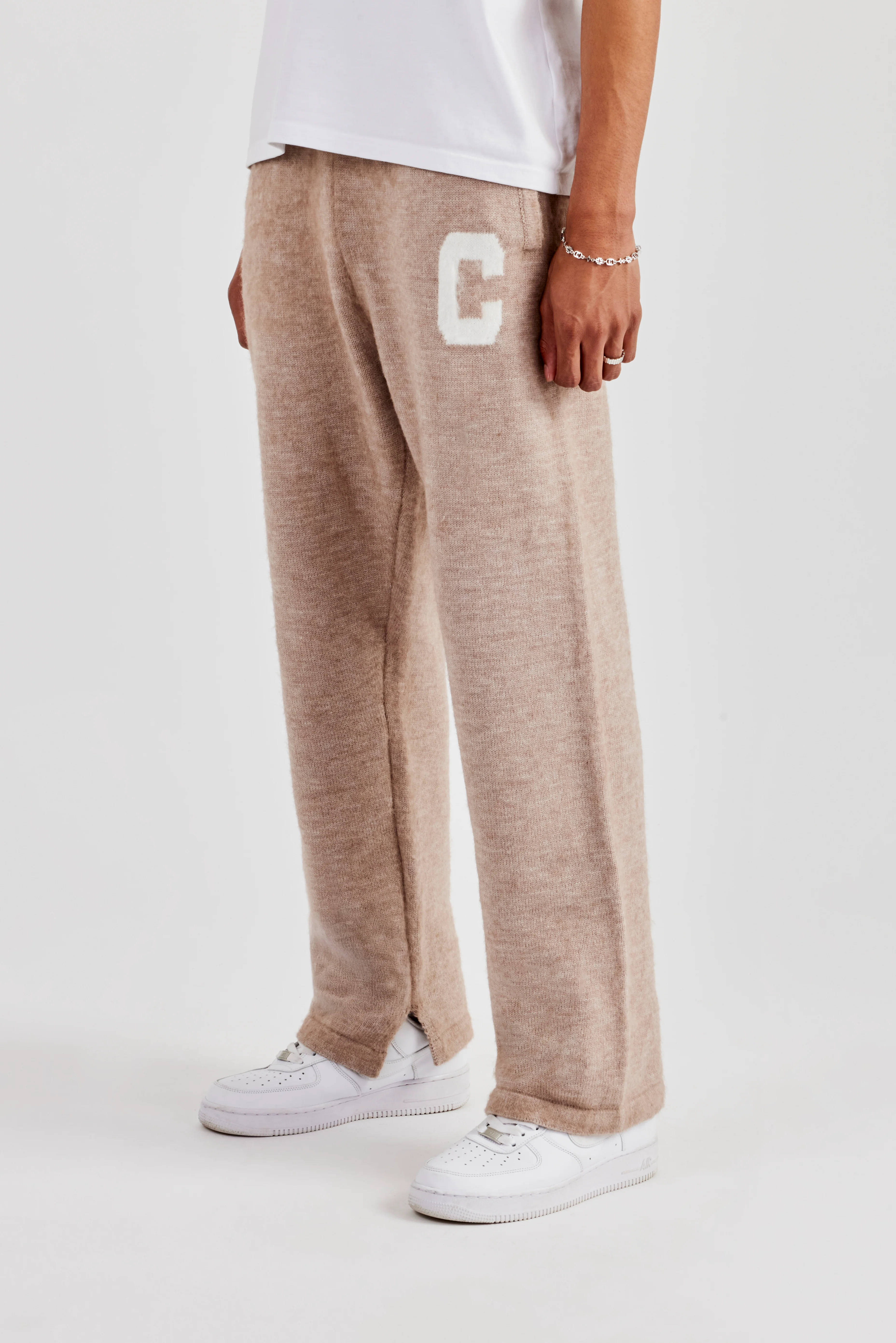 Brushed Knit Split Hem Knitted Jogger - Stone - Image 11