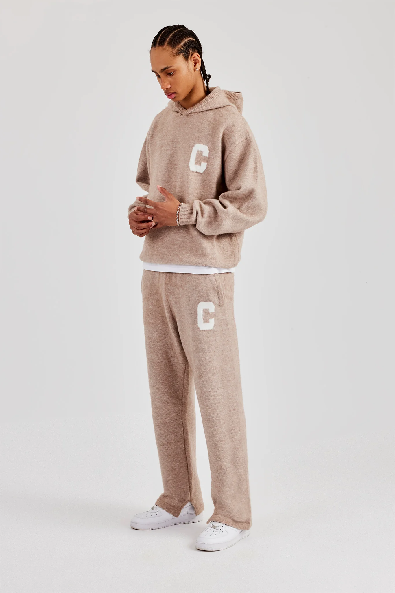 Brushed Knit Split Hem Knitted Jogger - Stone - Image 15