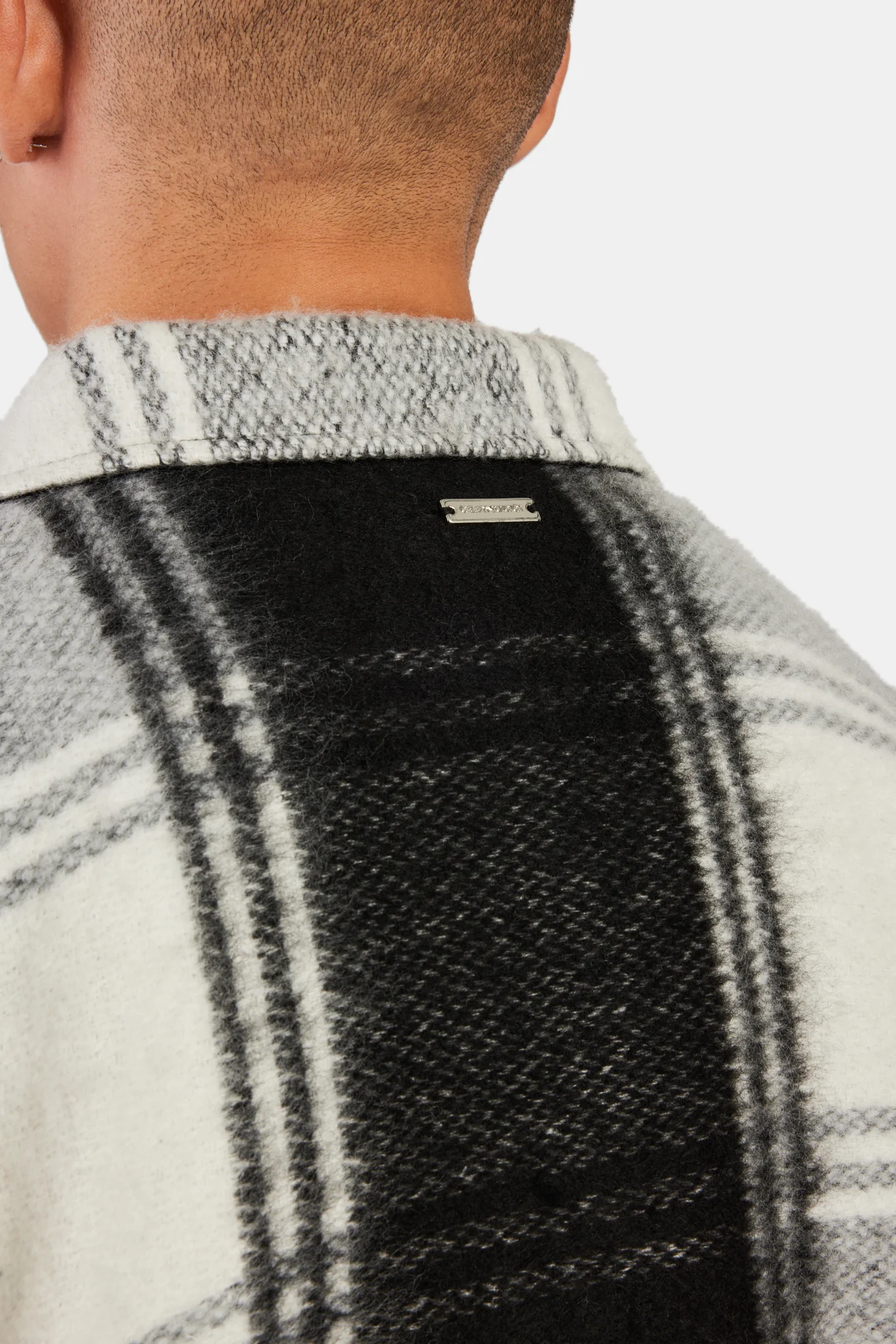 Brushed Lines Check Zip Overshirt - Black - Image 4