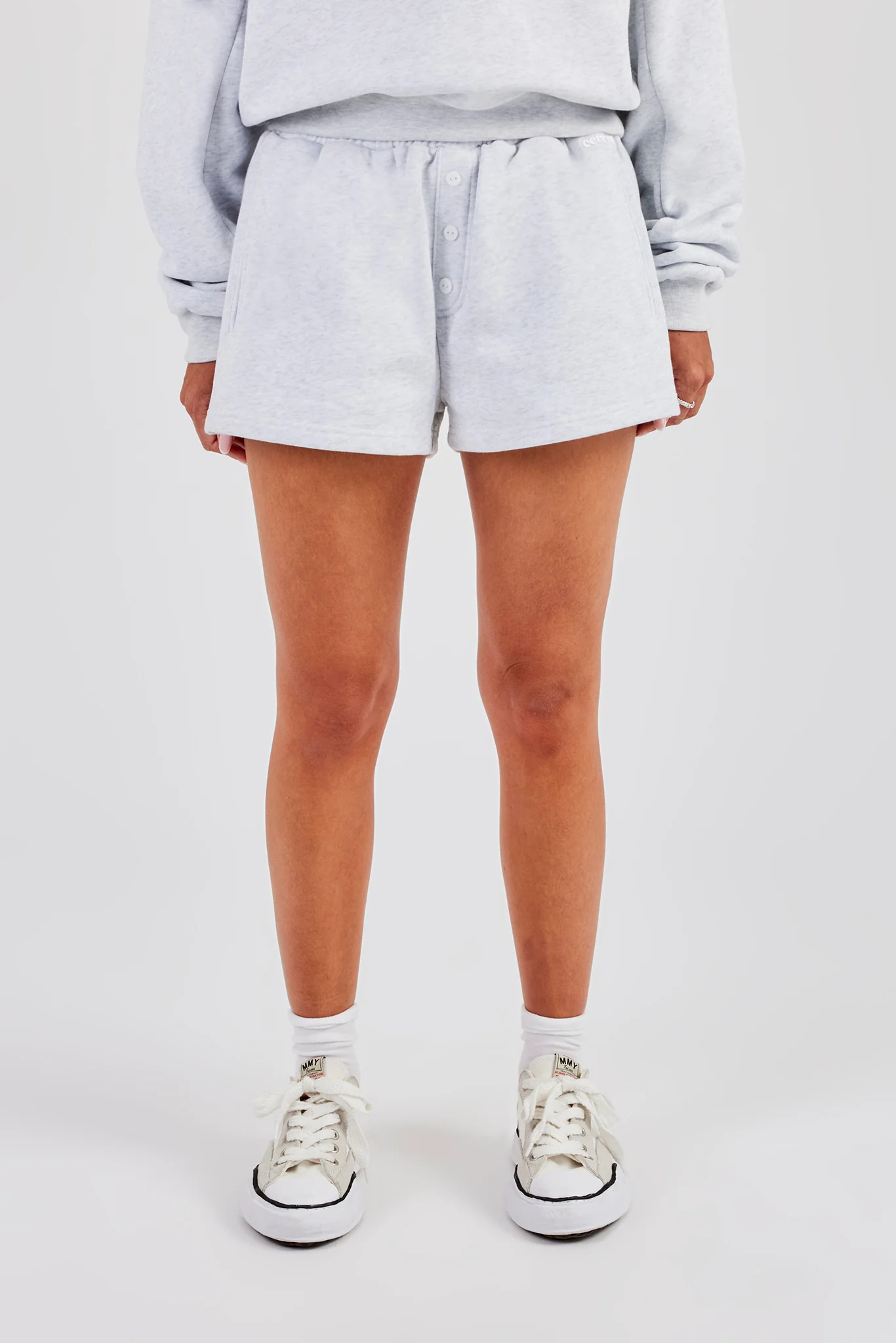 Button Detail Jersey Short - Heather Grey - Image 2