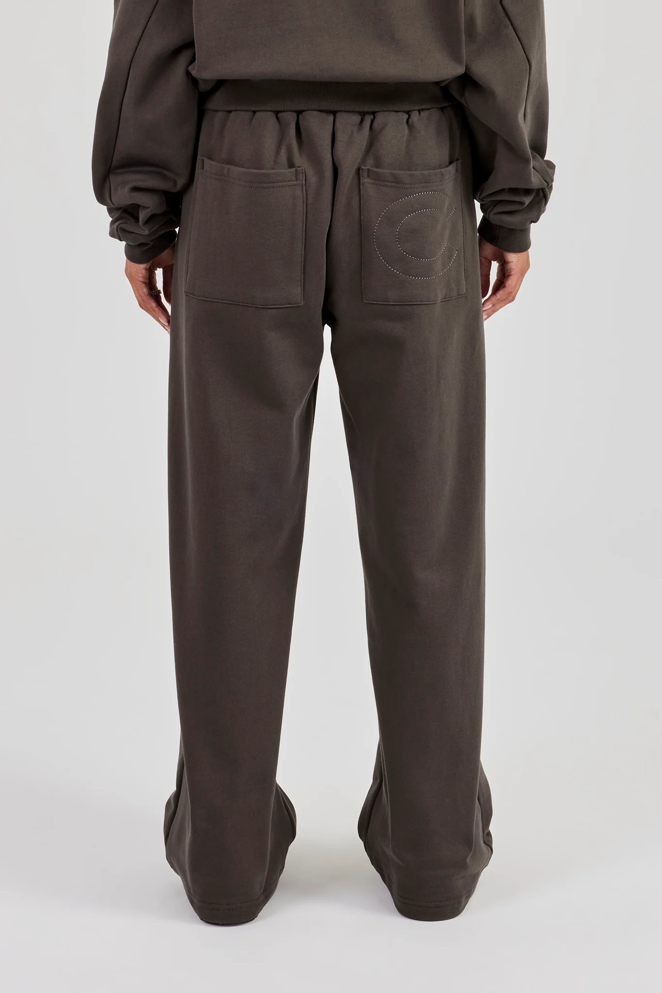 Buttoned Detail Wide Leg Jogger - Coffee - Image 4