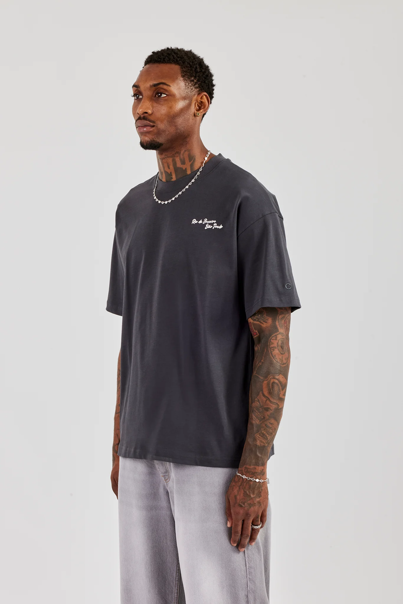 C Back Print Oversized T-Shirt - Charcoal - Image 3
