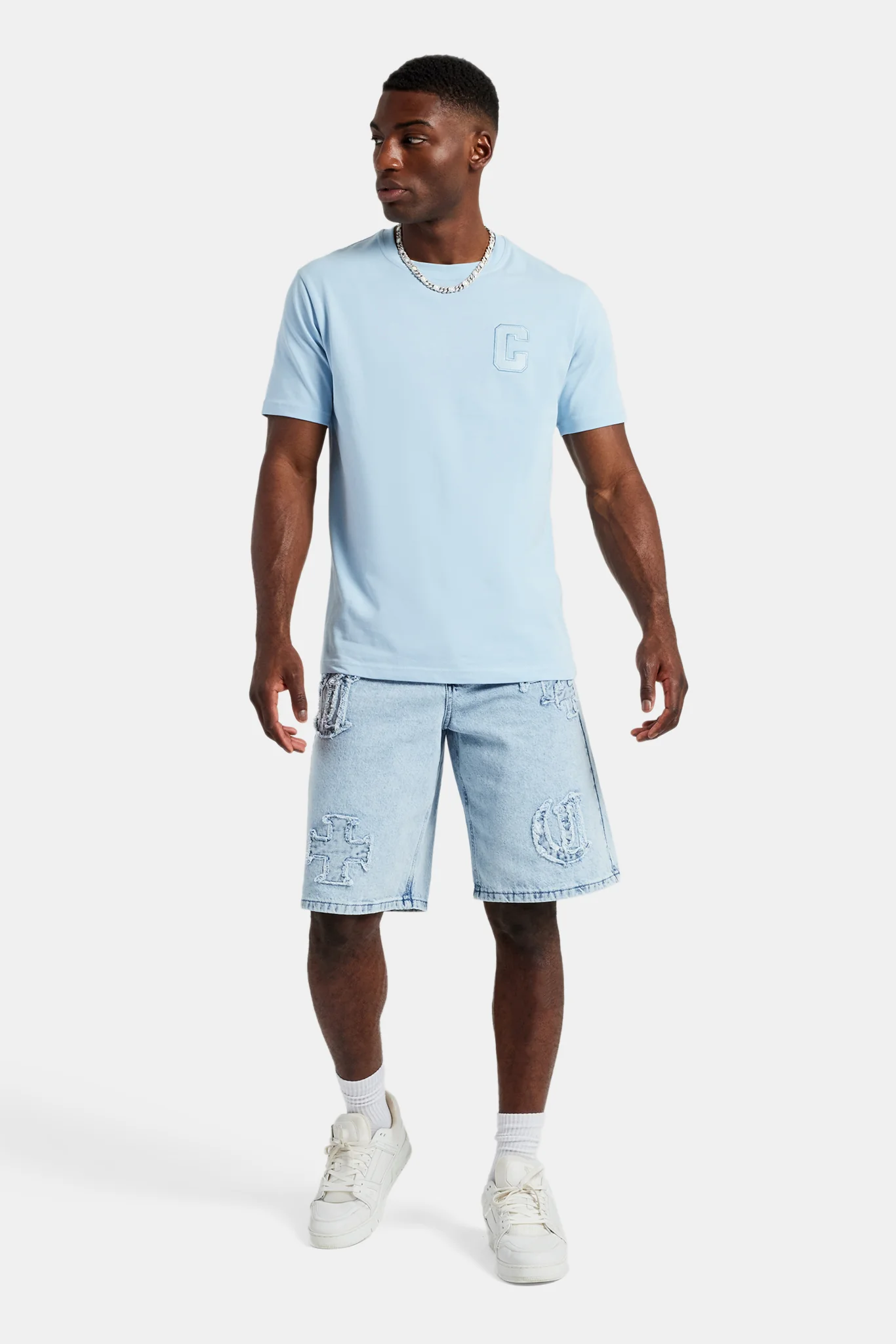 C Embroidered T-Shirt - Light Blue - Image 2