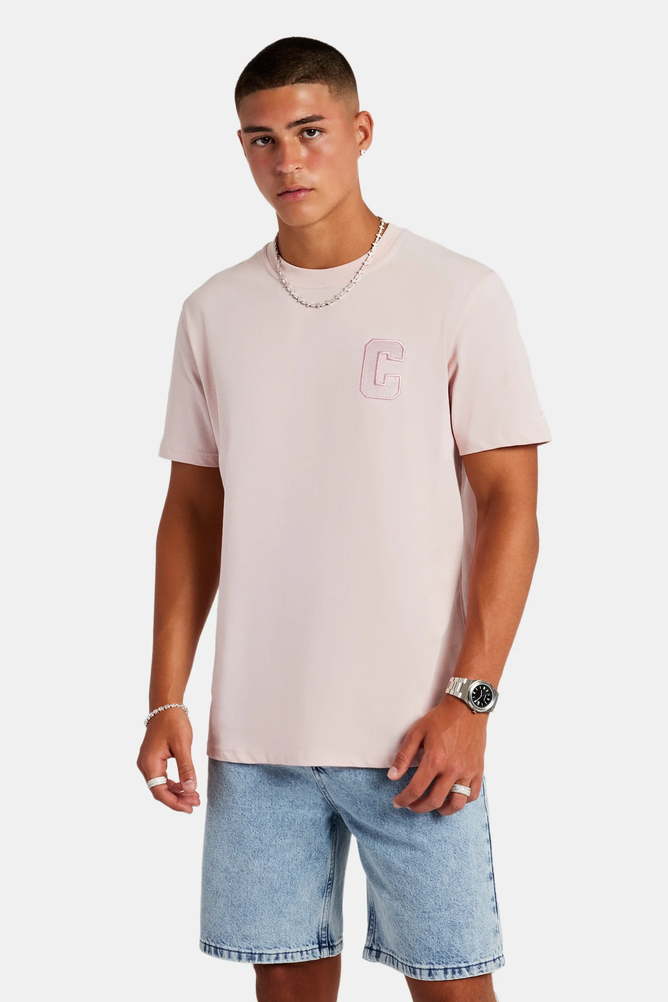 C Embroidered T-Shirt - Light Pink - Image 2