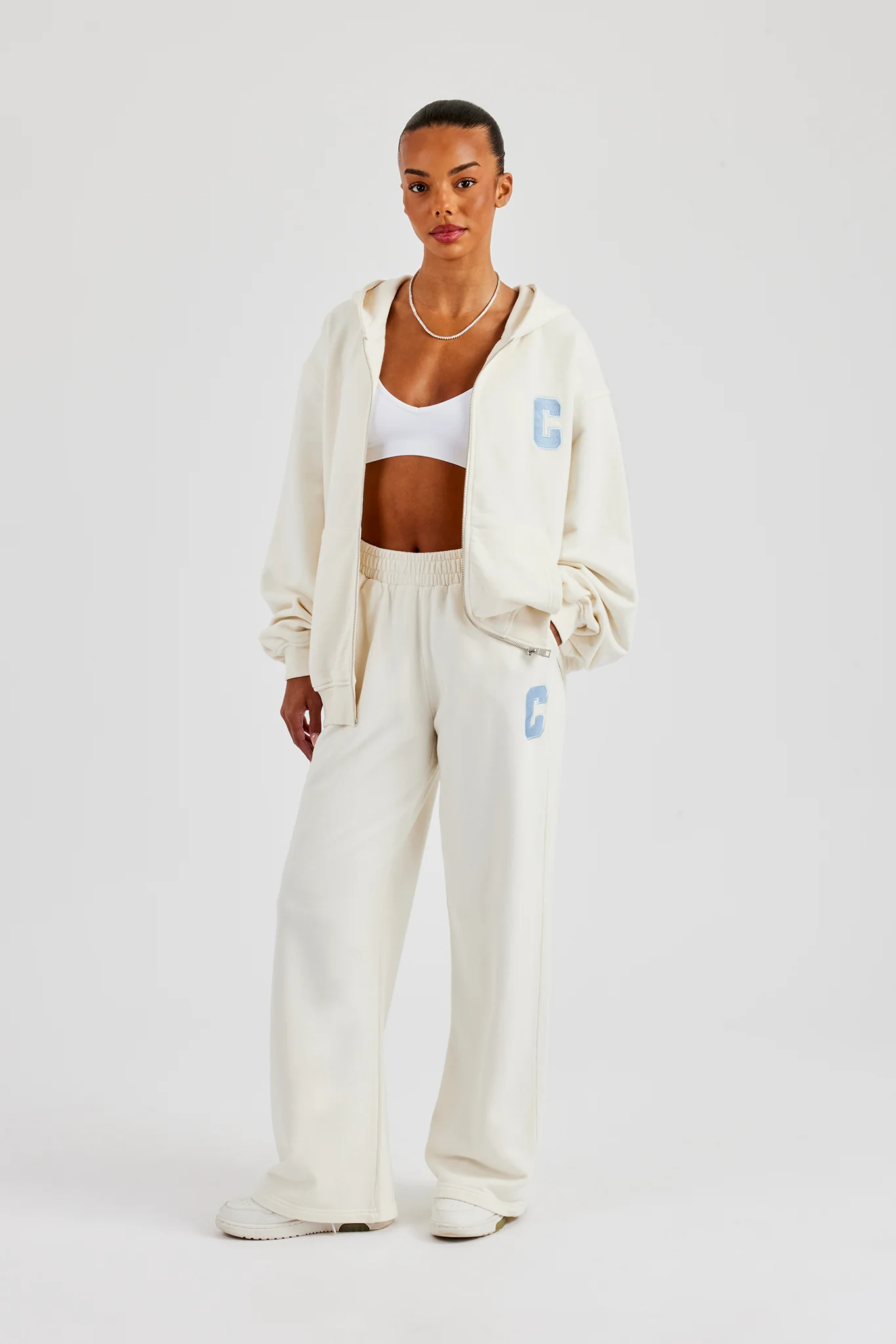 C Embroidered Zip Through Hoodie - Off White - Image 2
