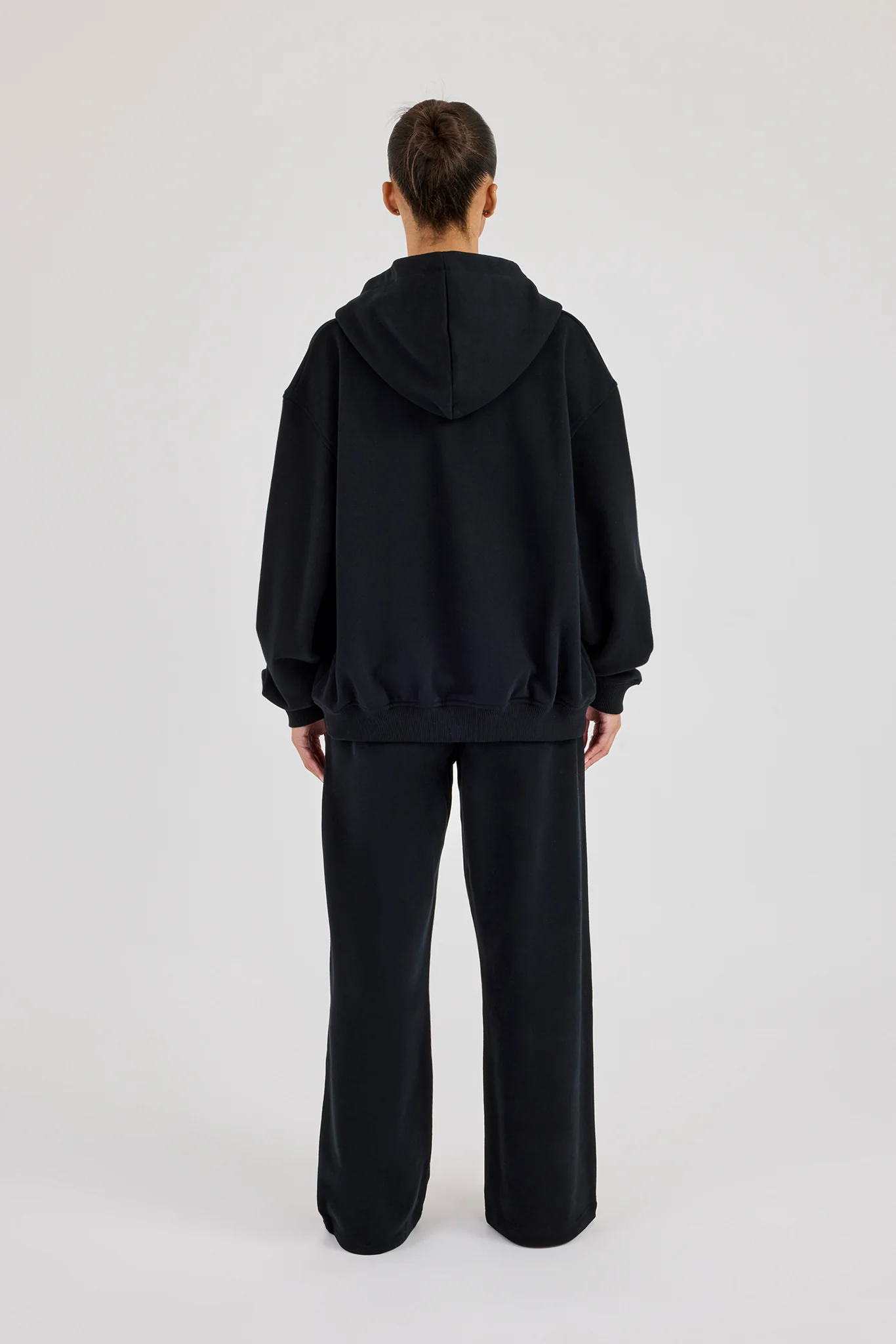 C Embroidered Zip Through Hoodie & Wide Leg Jogger - Black - Image 3