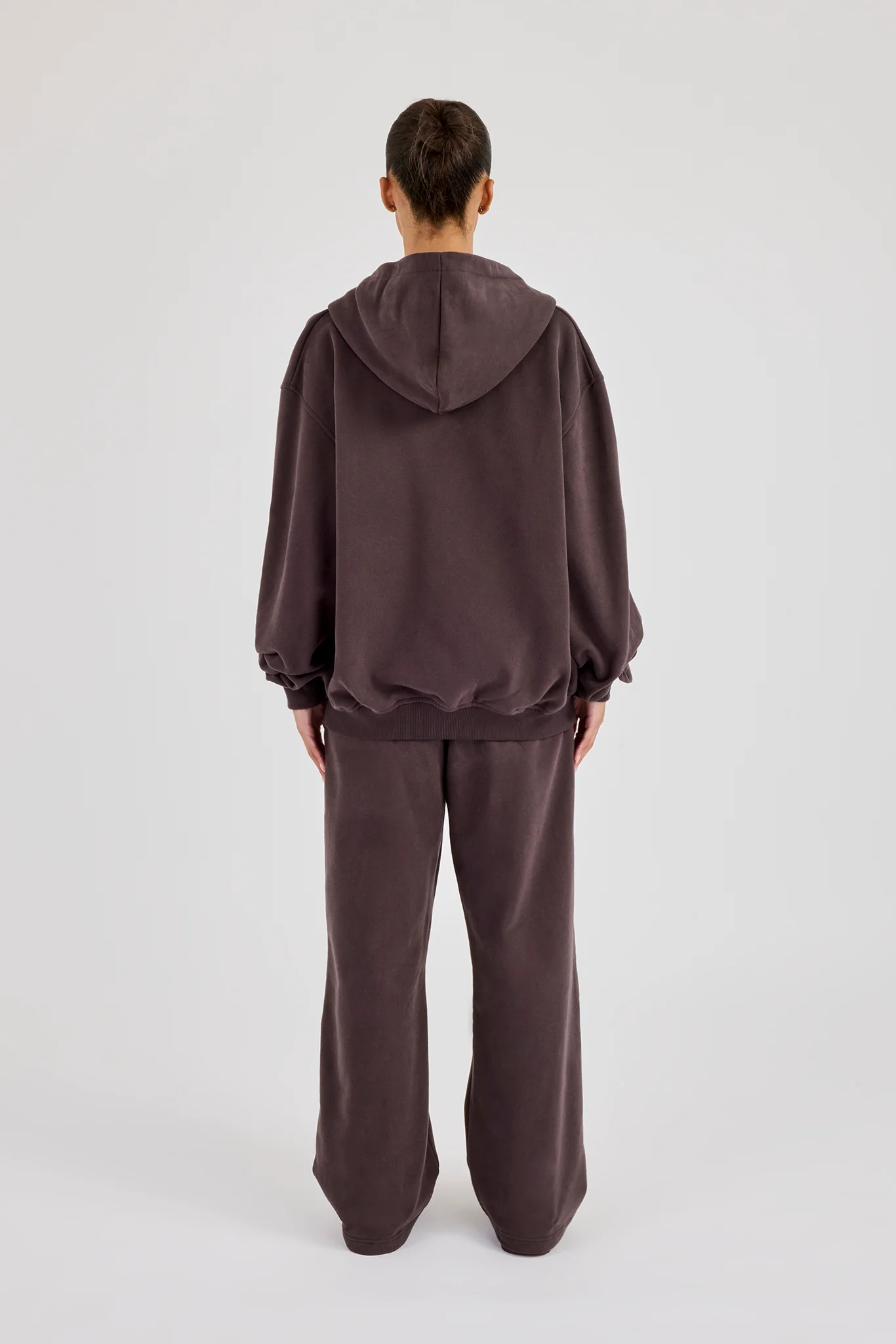 C Embroidered Zip Through Hoodie & Wide Leg Jogger - Coffee - Image 4