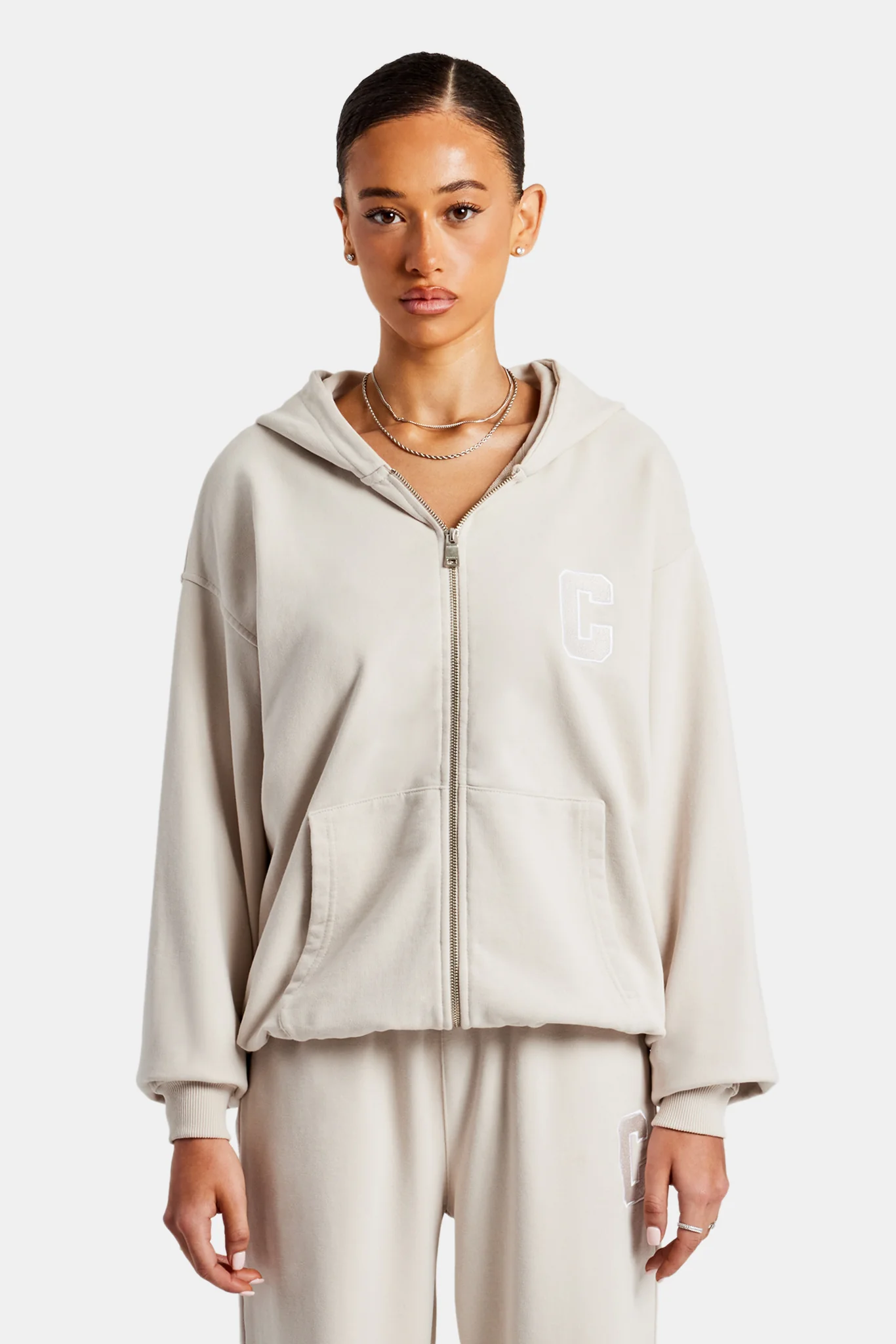 C Embroidered Zip Through Tracksuit - Stone - Image 4