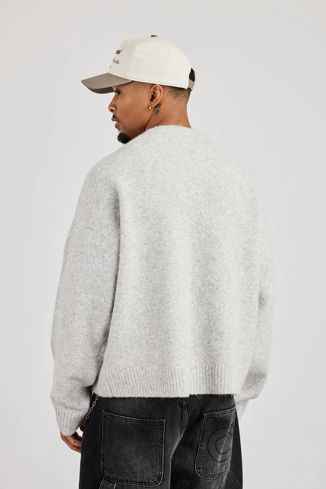 C Intarsia Knitted Sweatshirt - Grey - Image 3