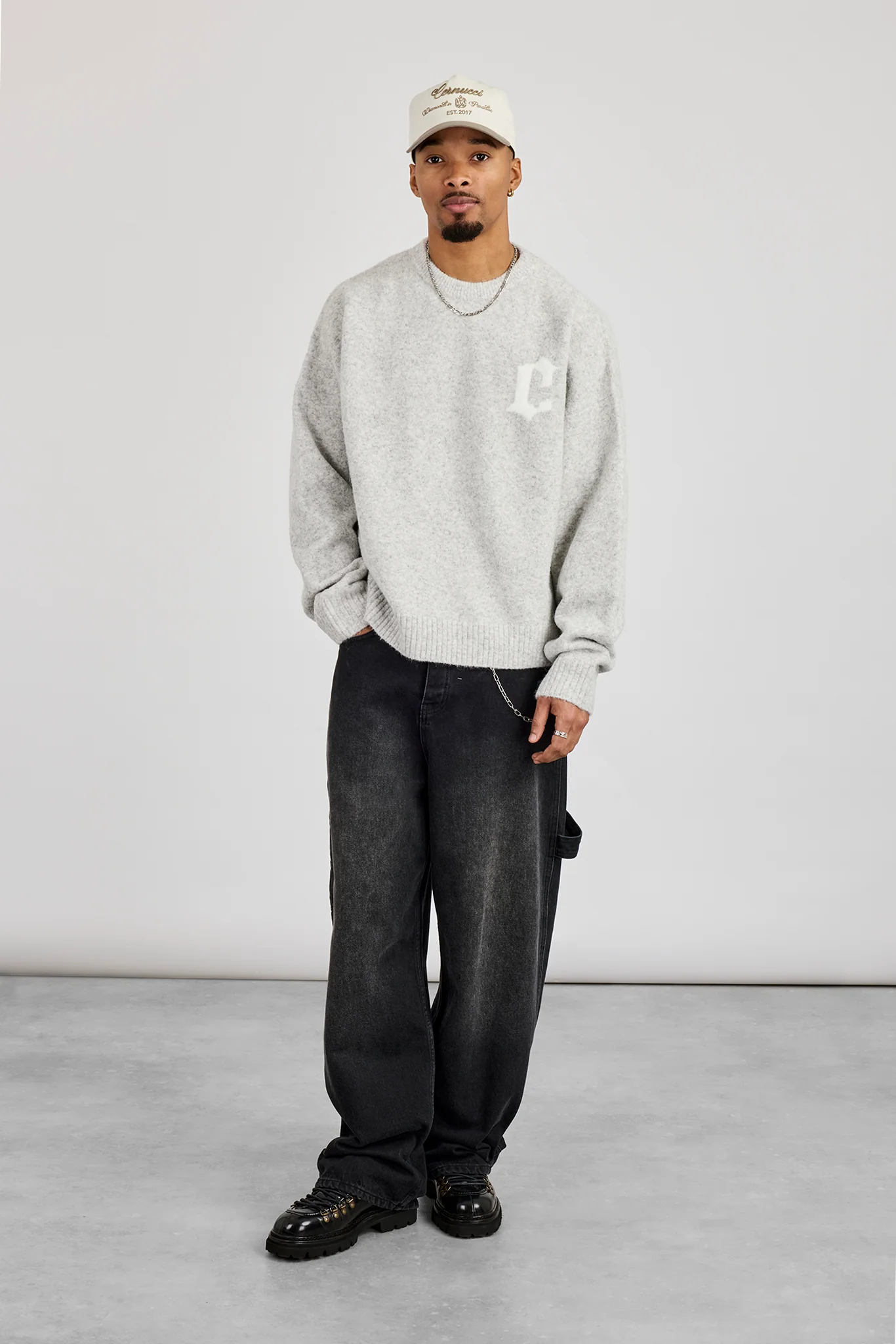 C Intarsia Knitted Sweatshirt - Grey - Image 4
