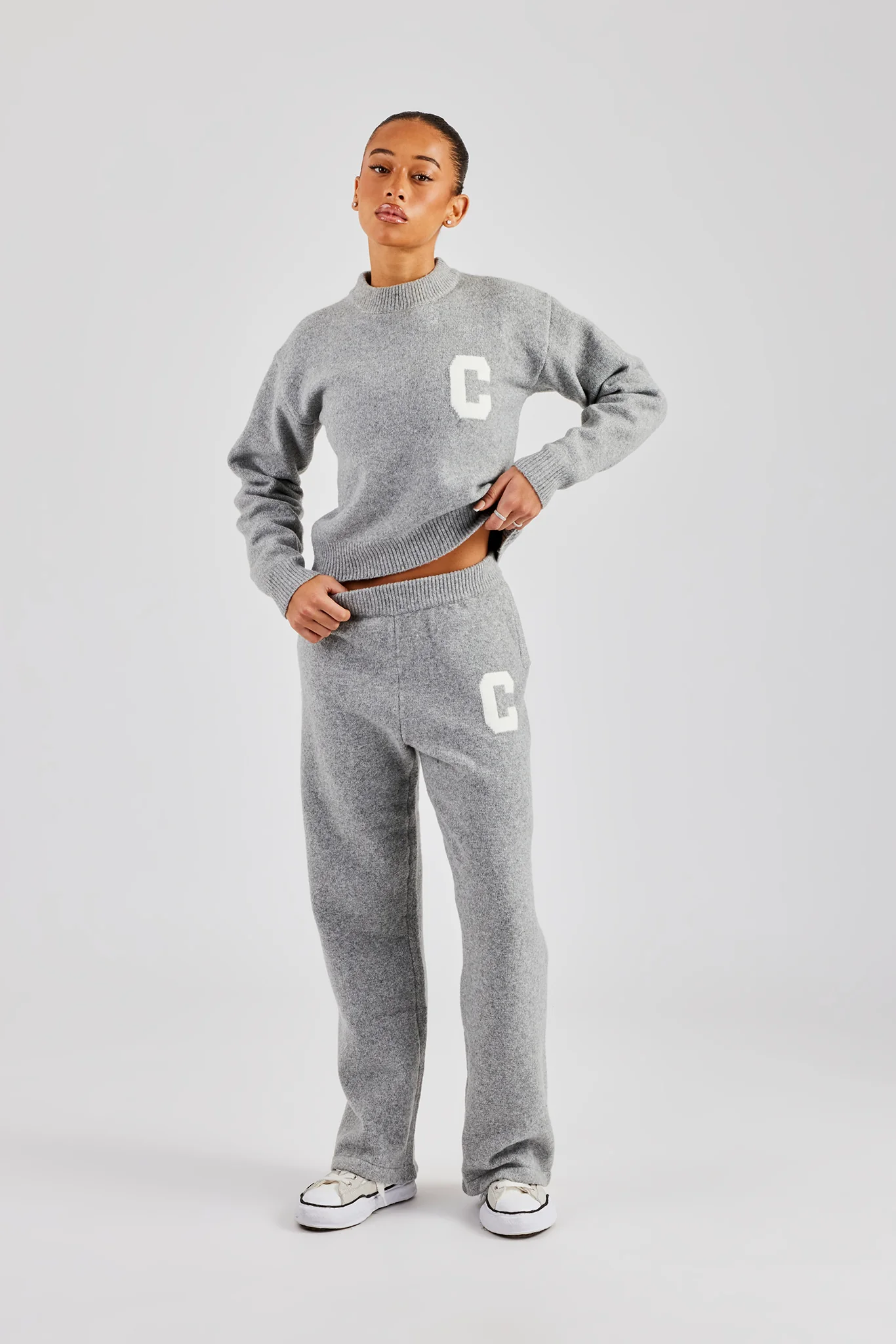 C Knitted Boxy Sweatshirt - Grey - Image 3