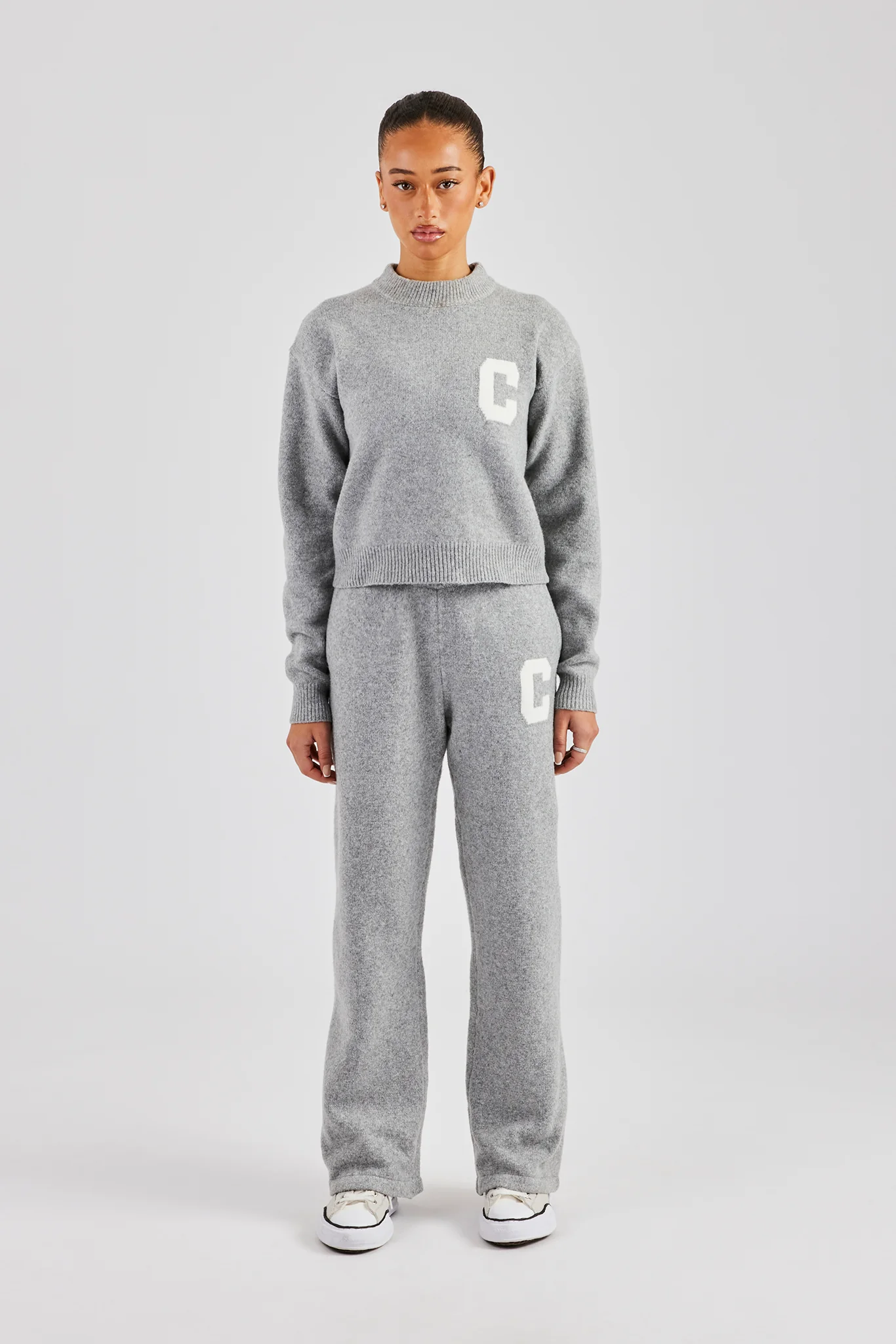 C Knitted Boxy Sweatshirt & Jogger - Grey - Image 5