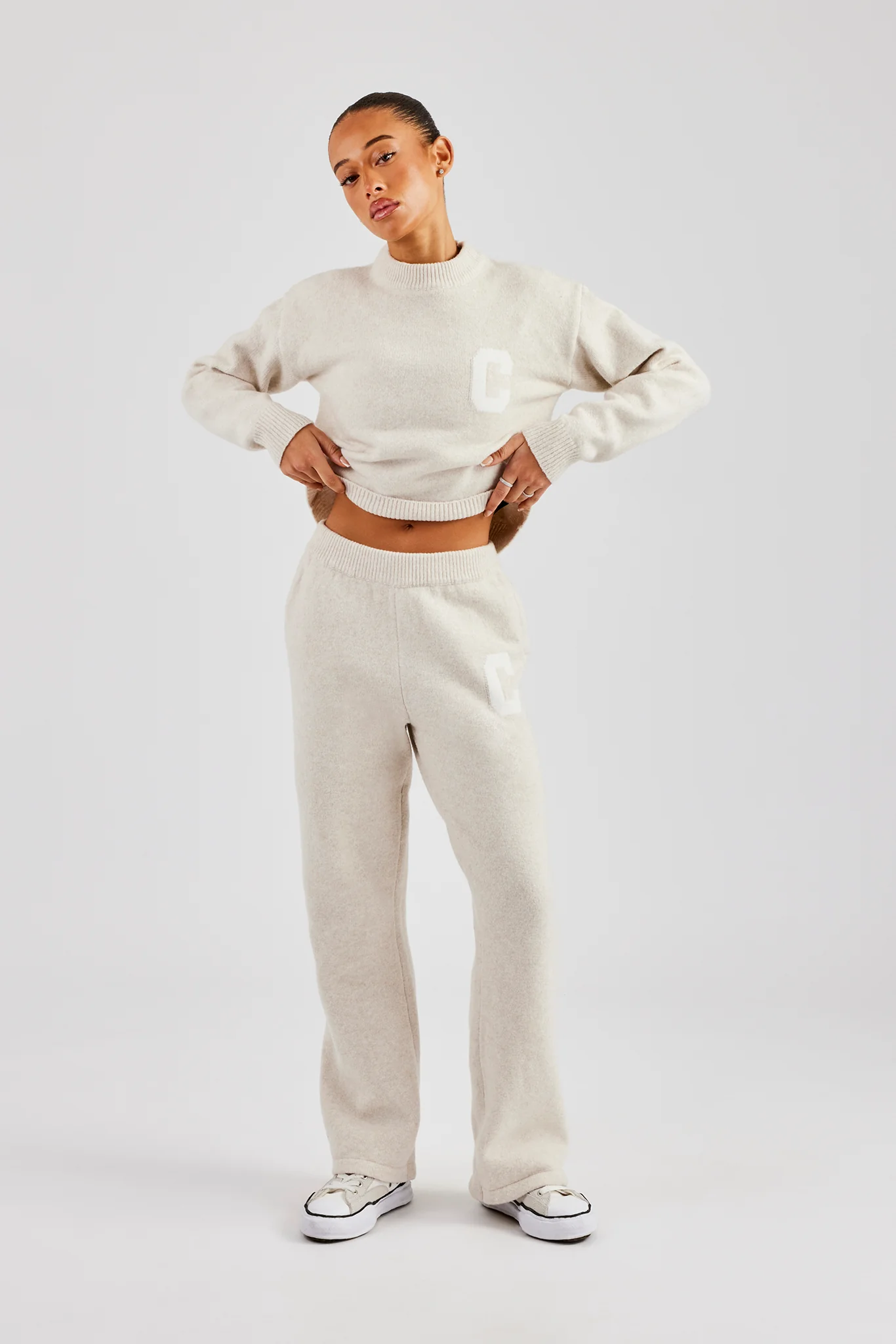 C Knitted Boxy Sweatshirt & Jogger - Oatmeal