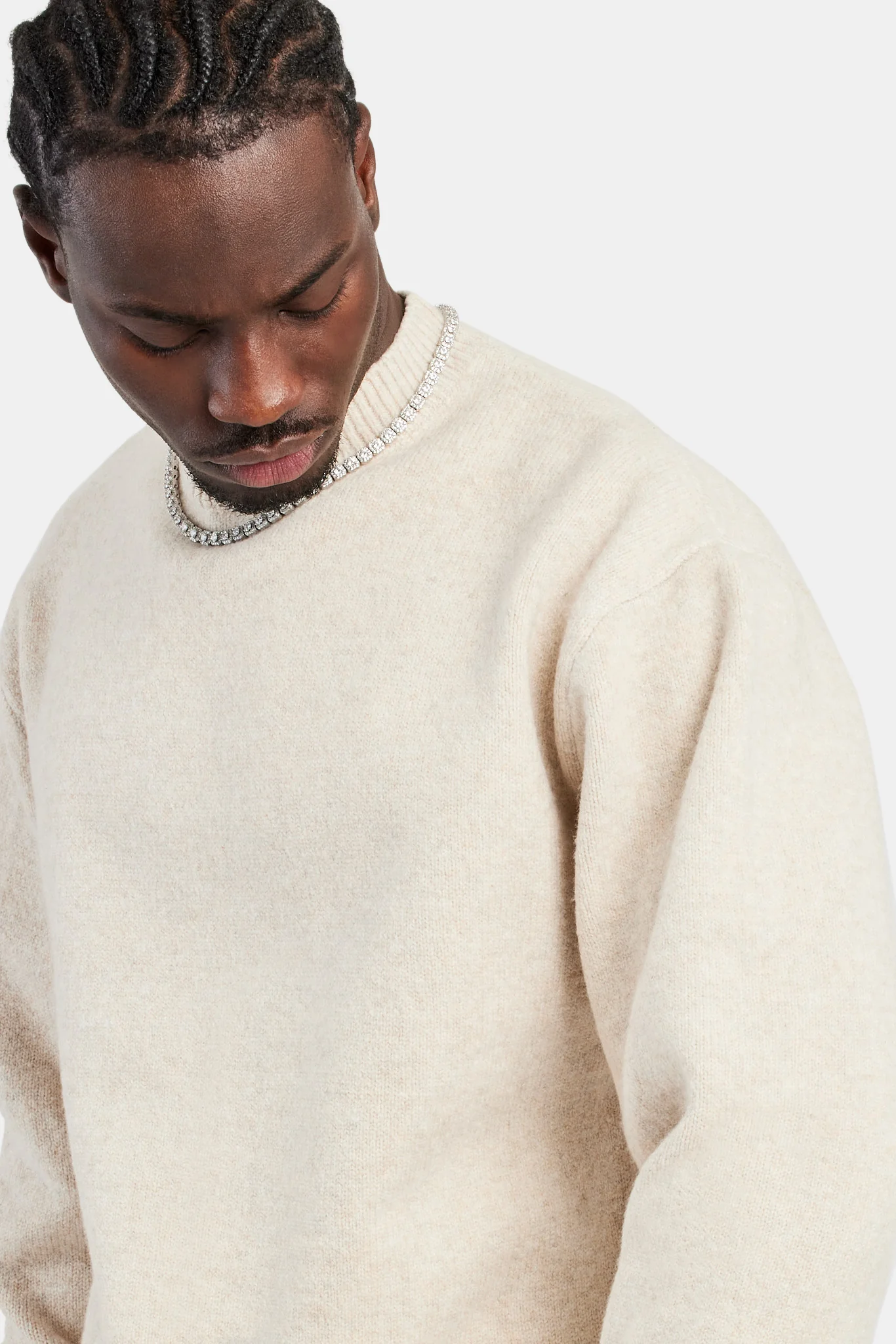 Cernucci Knitted Crew Neck Sweater - Beige - Image 3