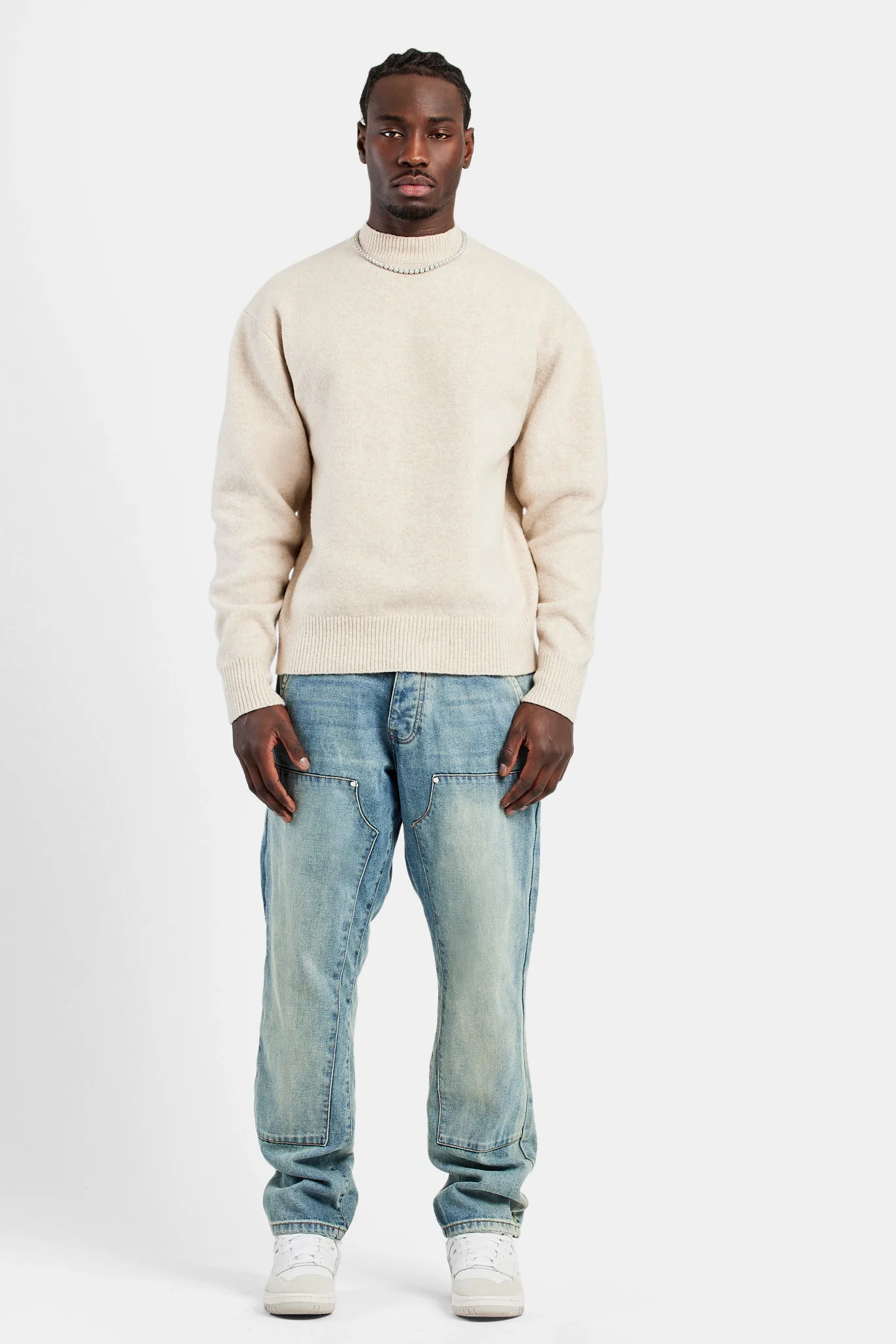 Cernucci Knitted Crew Neck Sweater - Beige - Image 4